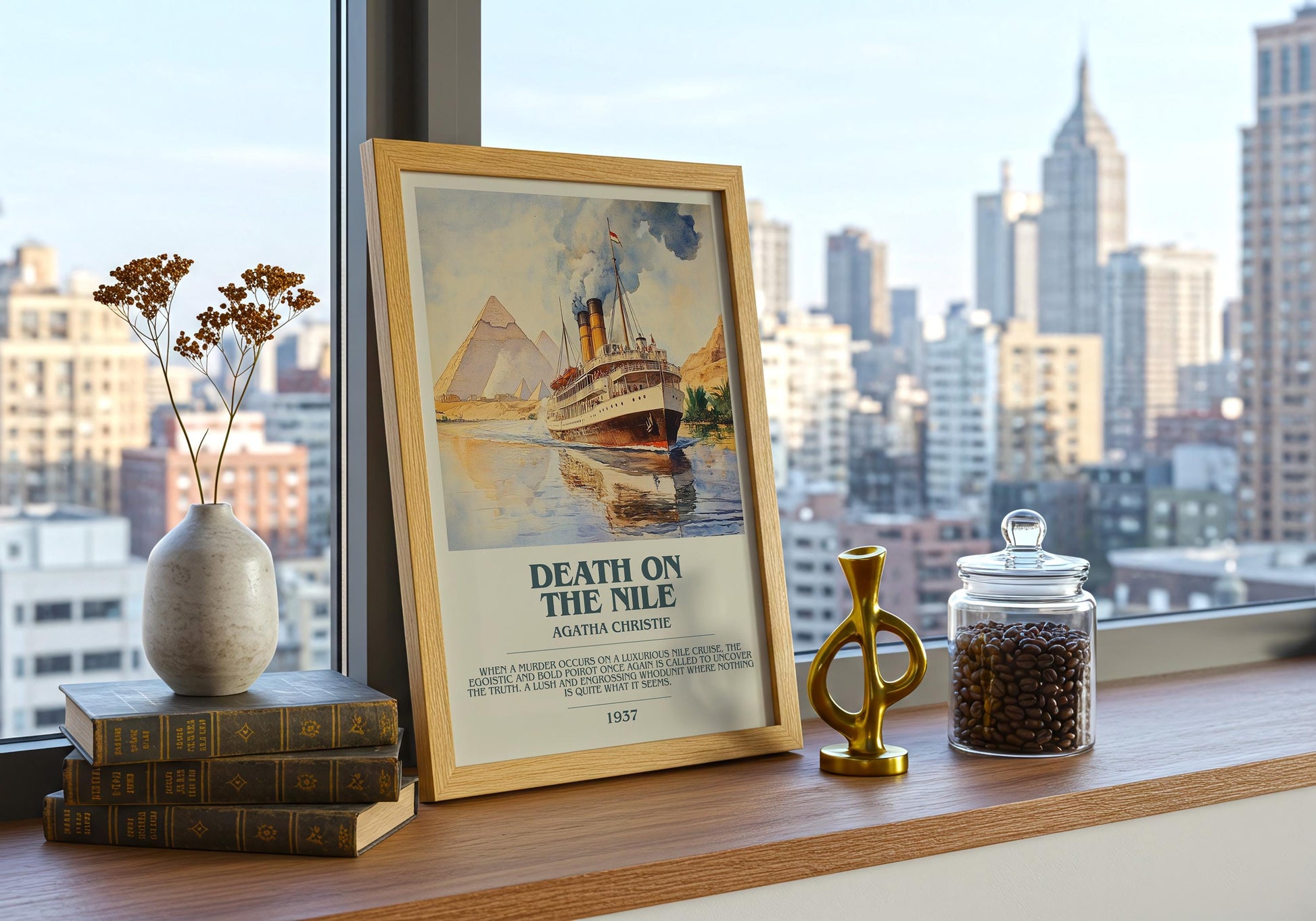 Death On The Nile by Agatha Christie Descriptive Poster Print. Free Delivery Wall Art Author & Blurb Book Artwork Novel Modern