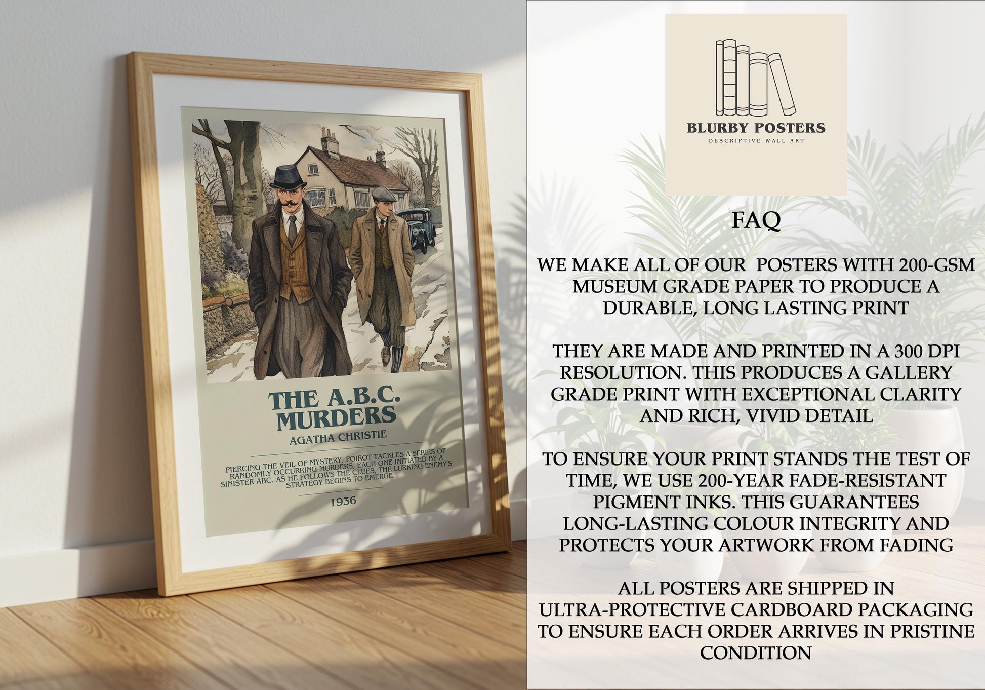 The A.B.C Murders by Agatha Christie Descriptive Poster Print. Free Delivery Wall Art Author & Blurb Book Artwork Novel Modern