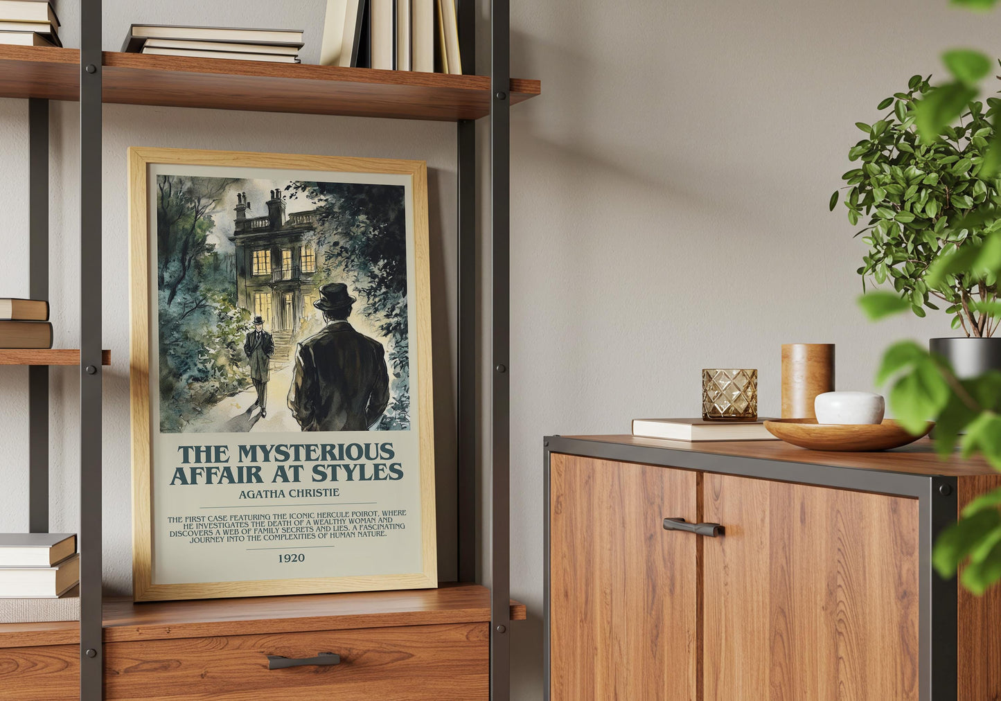 The Mysterious Affair At Styles by Agatha Christie Descriptive Poster Print. Free Delivery Wall Art Author & Blurb Book Artwork Novel Modern