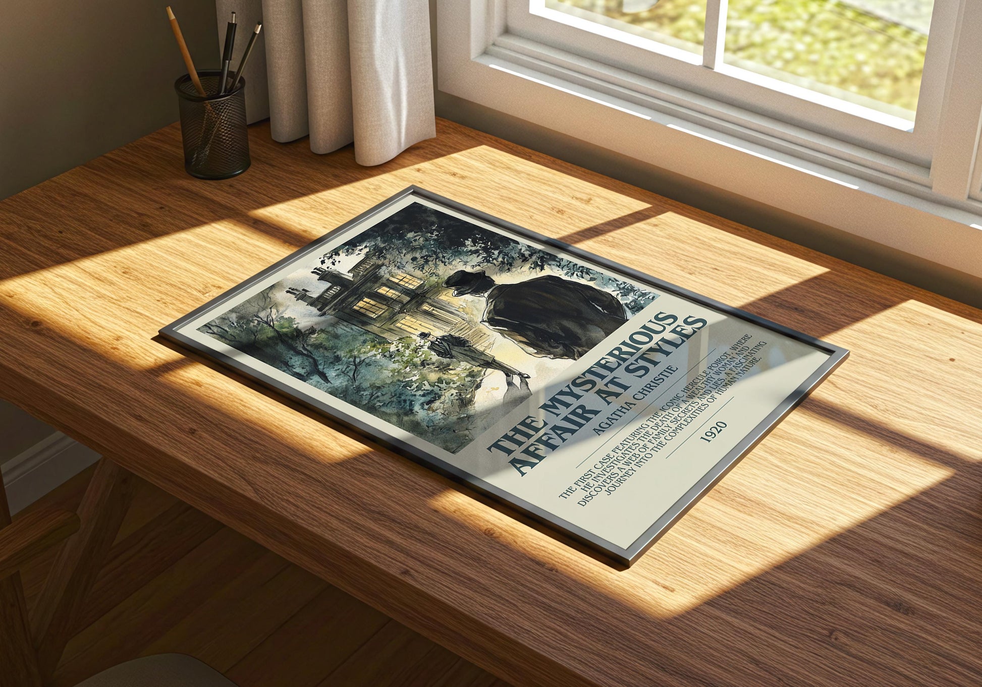 The Mysterious Affair At Styles by Agatha Christie Descriptive Poster Print. Free Delivery Wall Art Author & Blurb Book Artwork Novel Modern