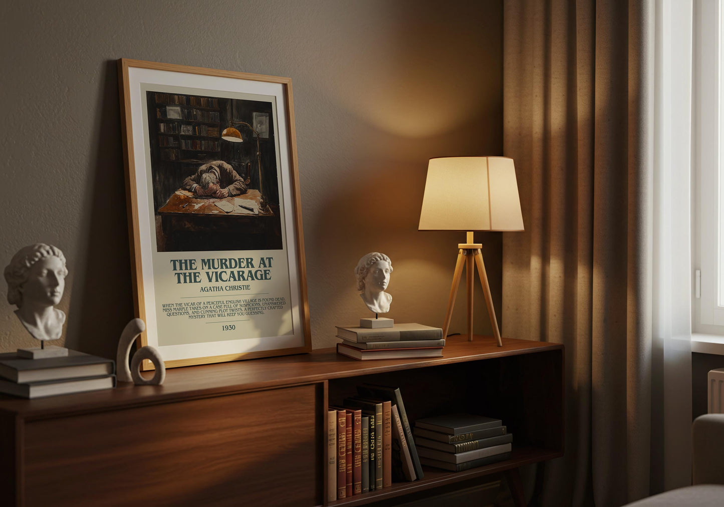 The Murder At The Vicarage by Agatha Christie Descriptive Poster Print. Free Delivery Wall Art Author & Blurb Book Artwork Novel Modern