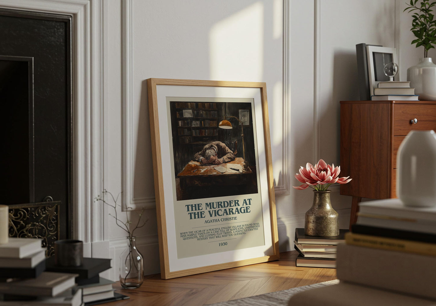 The Murder At The Vicarage by Agatha Christie Descriptive Poster Print. Free Delivery Wall Art Author & Blurb Book Artwork Novel Modern