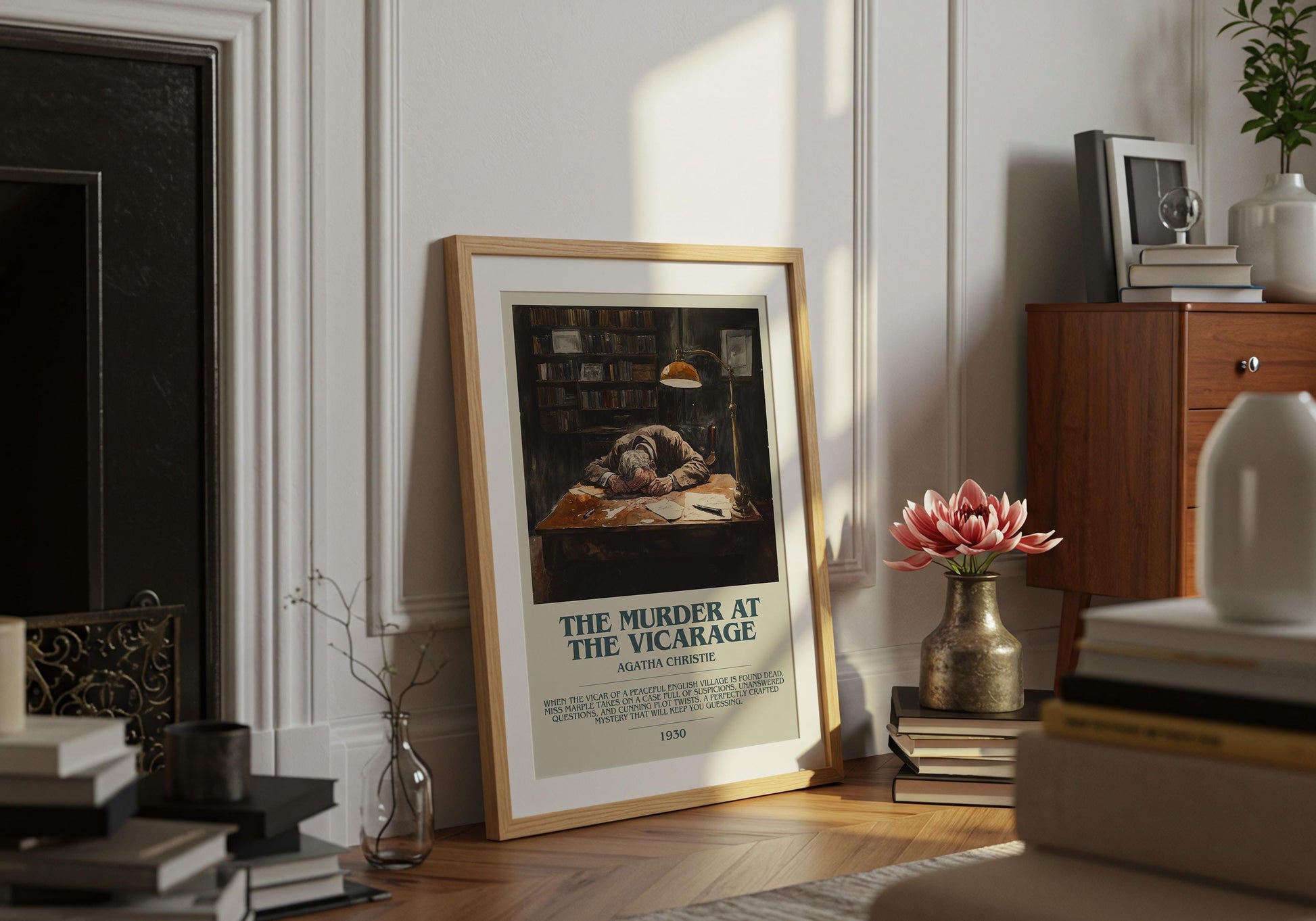 The Murder At The Vicarage by Agatha Christie Descriptive Poster Print. Free Delivery Wall Art Author & Blurb Book Artwork Novel Modern