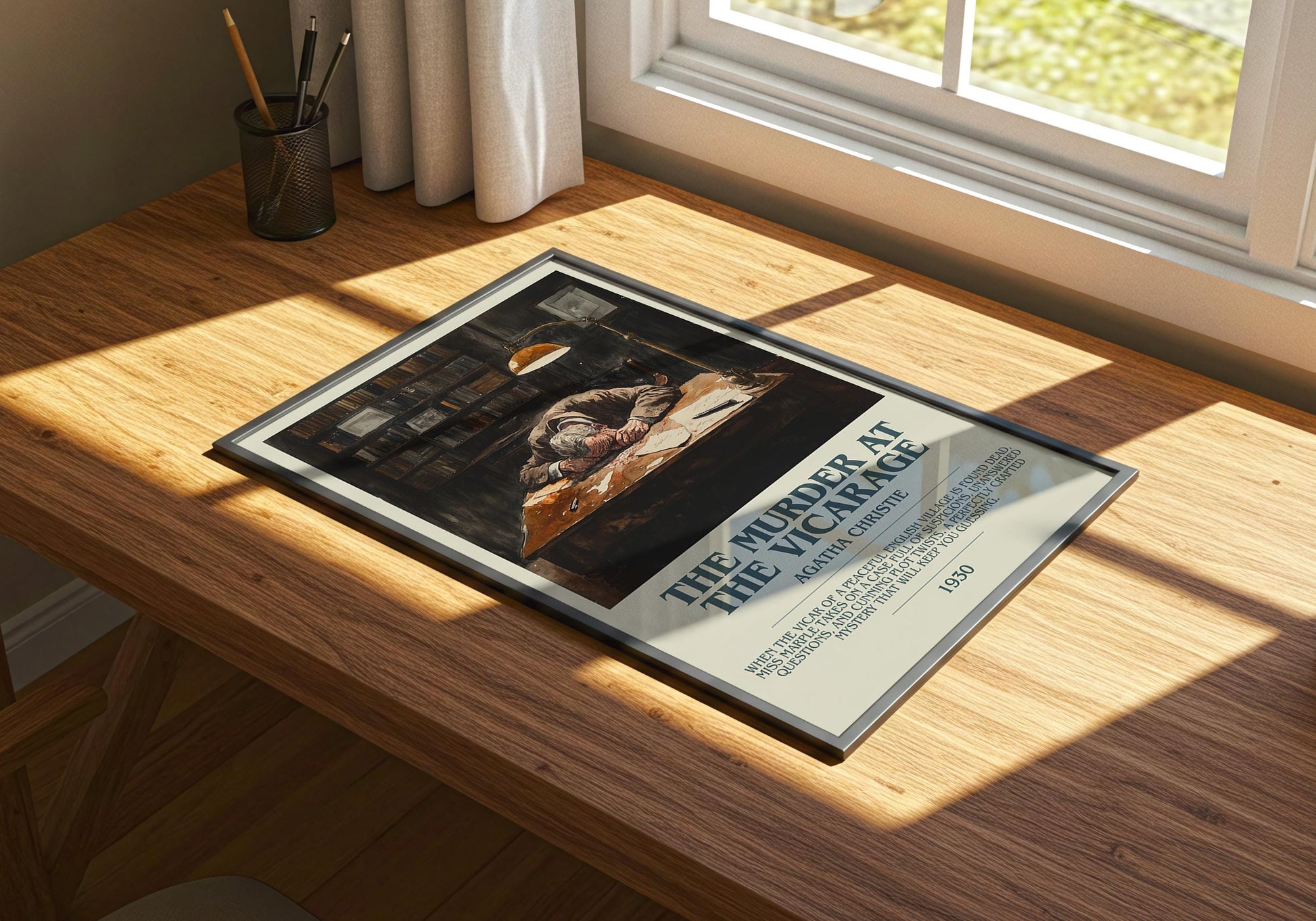 The Murder At The Vicarage by Agatha Christie Descriptive Poster Print. Free Delivery Wall Art Author & Blurb Book Artwork Novel Modern