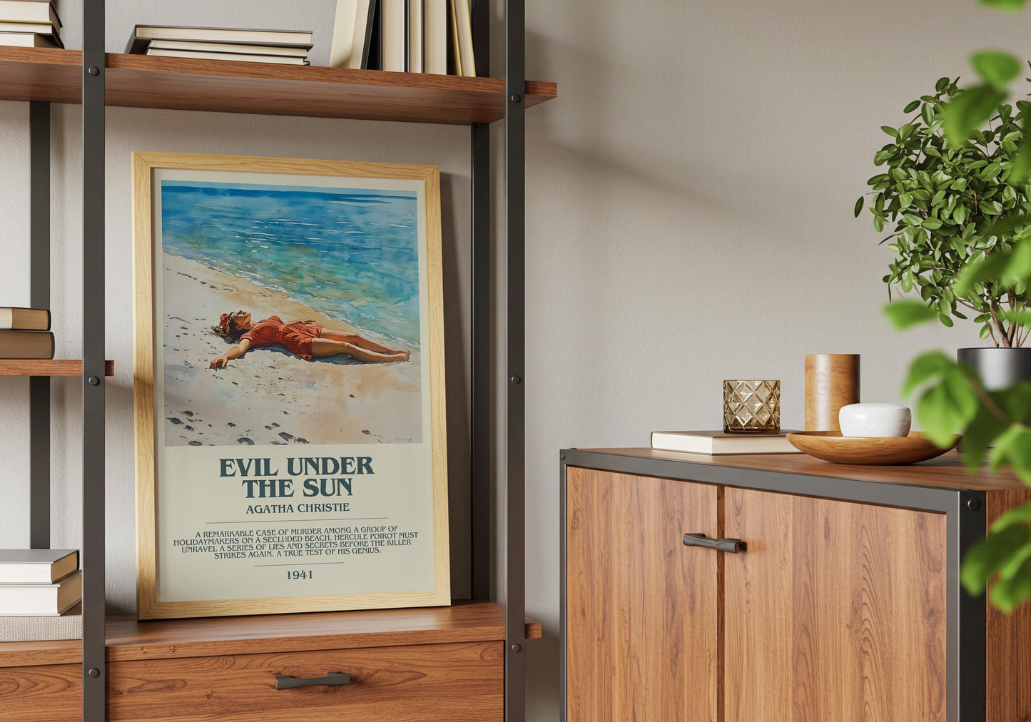 Evil Under The Sun by Agatha Christie Descriptive Poster Print. Free Delivery Wall Art Author & Blurb Book Artwork Novel Modern