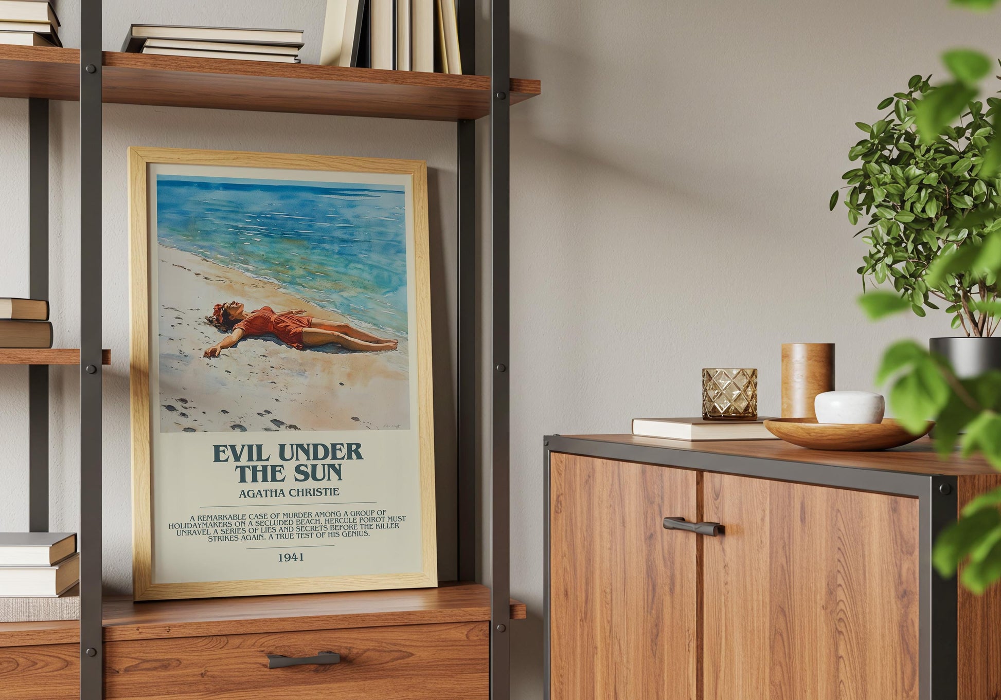 Evil Under The Sun by Agatha Christie Descriptive Poster Print. Free Delivery Wall Art Author & Blurb Book Artwork Novel Modern