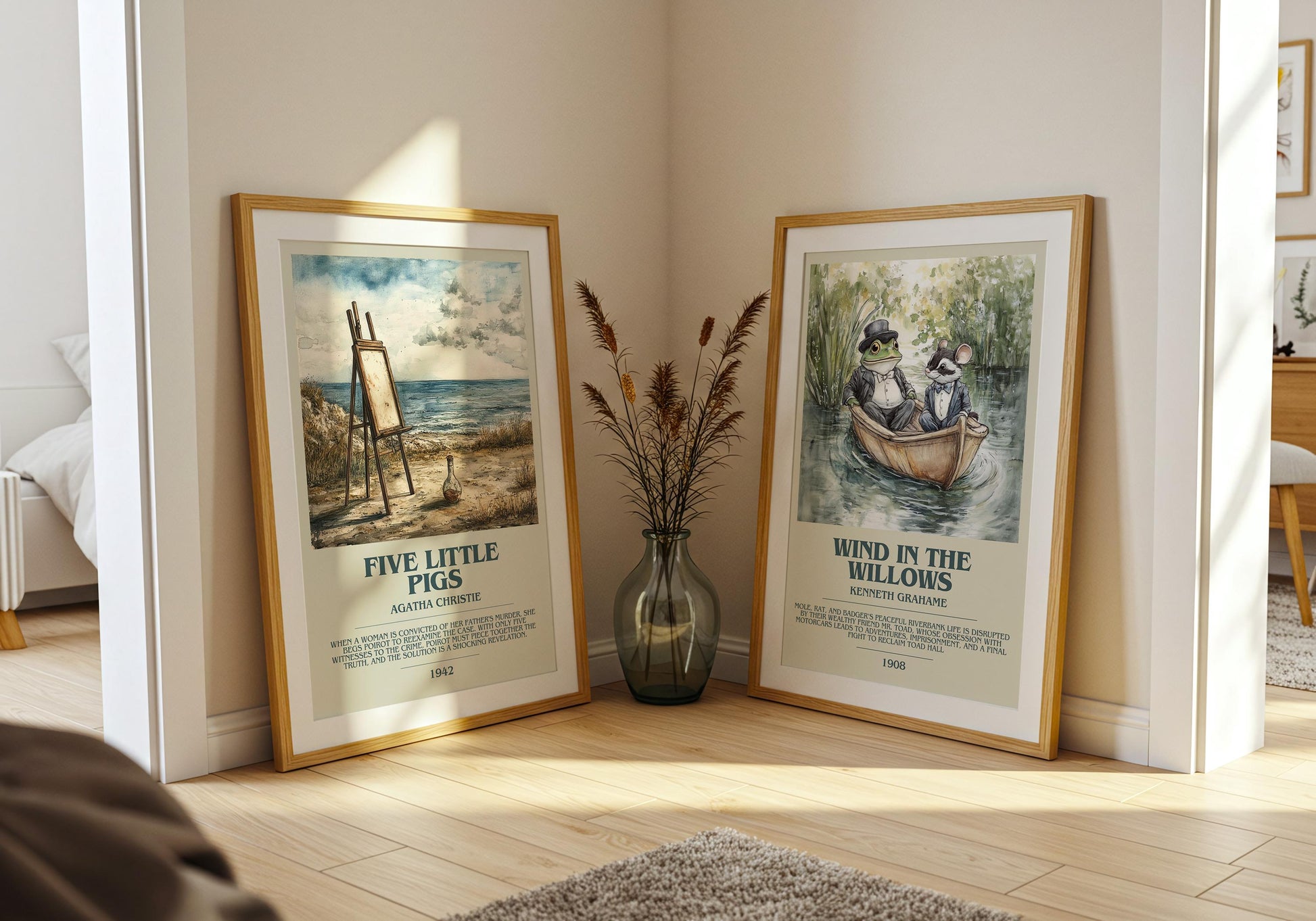 Five Little Pigs by Agatha Christie Descriptive Poster Print. Free Delivery Wall Art Author & Blurb Book Artwork Novel Modern