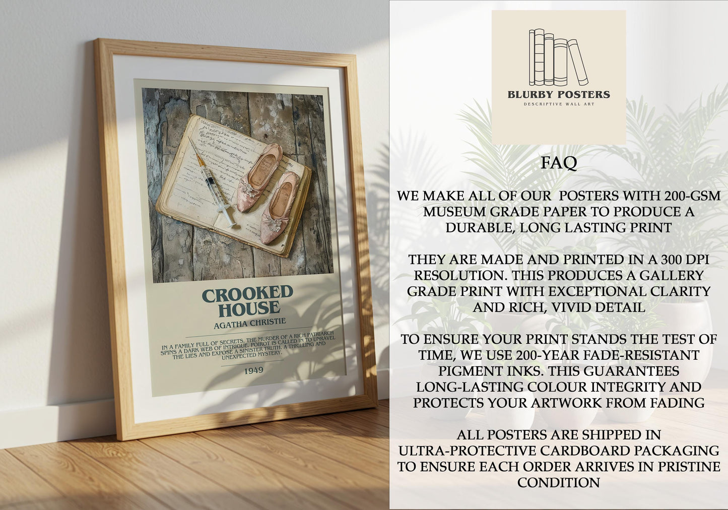 Crooked House by Agatha Christie Descriptive Poster Print. Free Delivery Wall Art Author & Blurb Book Artwork Novel Modern Gift