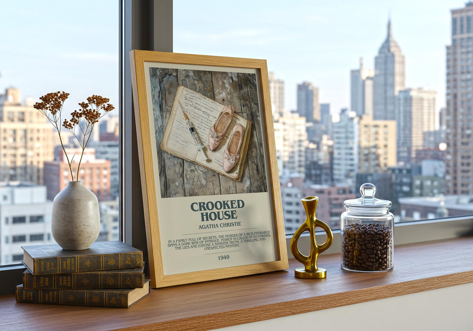 Crooked House by Agatha Christie Descriptive Poster Print. Free Delivery Wall Art Author & Blurb Book Artwork Novel Modern Gift
