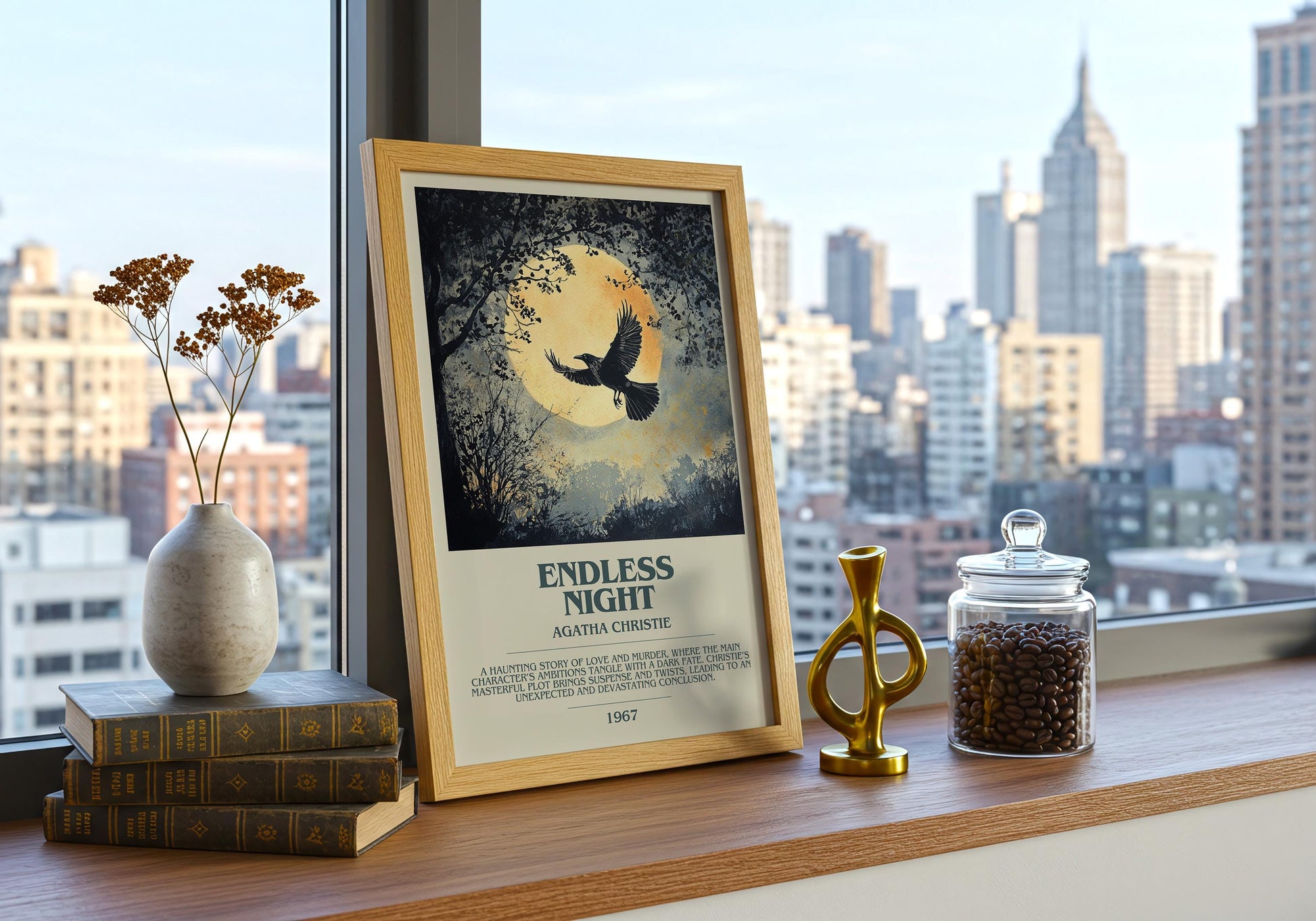 Endless Night by Agatha Christie Descriptive Poster Print. Free Delivery Wall Art Author & Blurb Book Artwork Novel Modern Gift