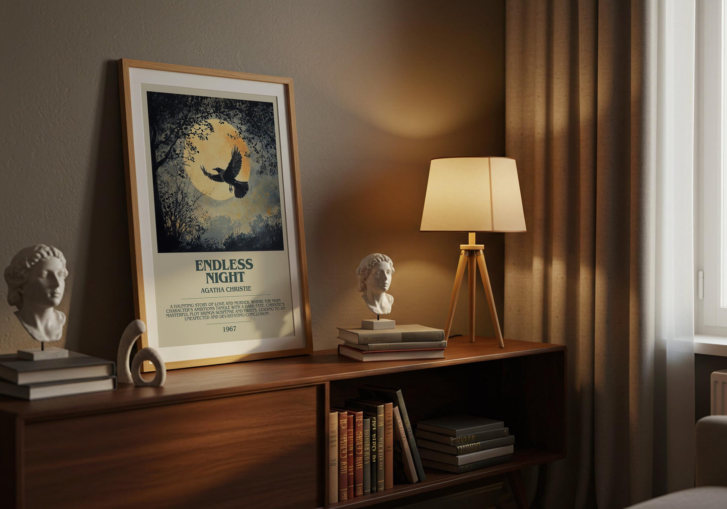 Endless Night by Agatha Christie Descriptive Poster Print. Free Delivery Wall Art Author & Blurb Book Artwork Novel Modern Gift