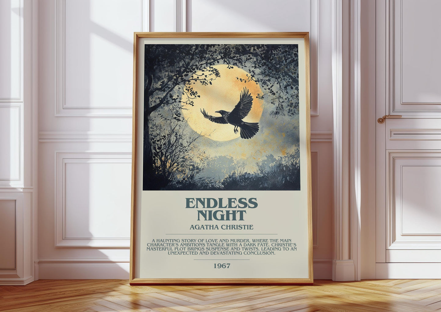 Endless Night by Agatha Christie Descriptive Poster Print. Free Delivery Wall Art Author & Blurb Book Artwork Novel Modern Gift
