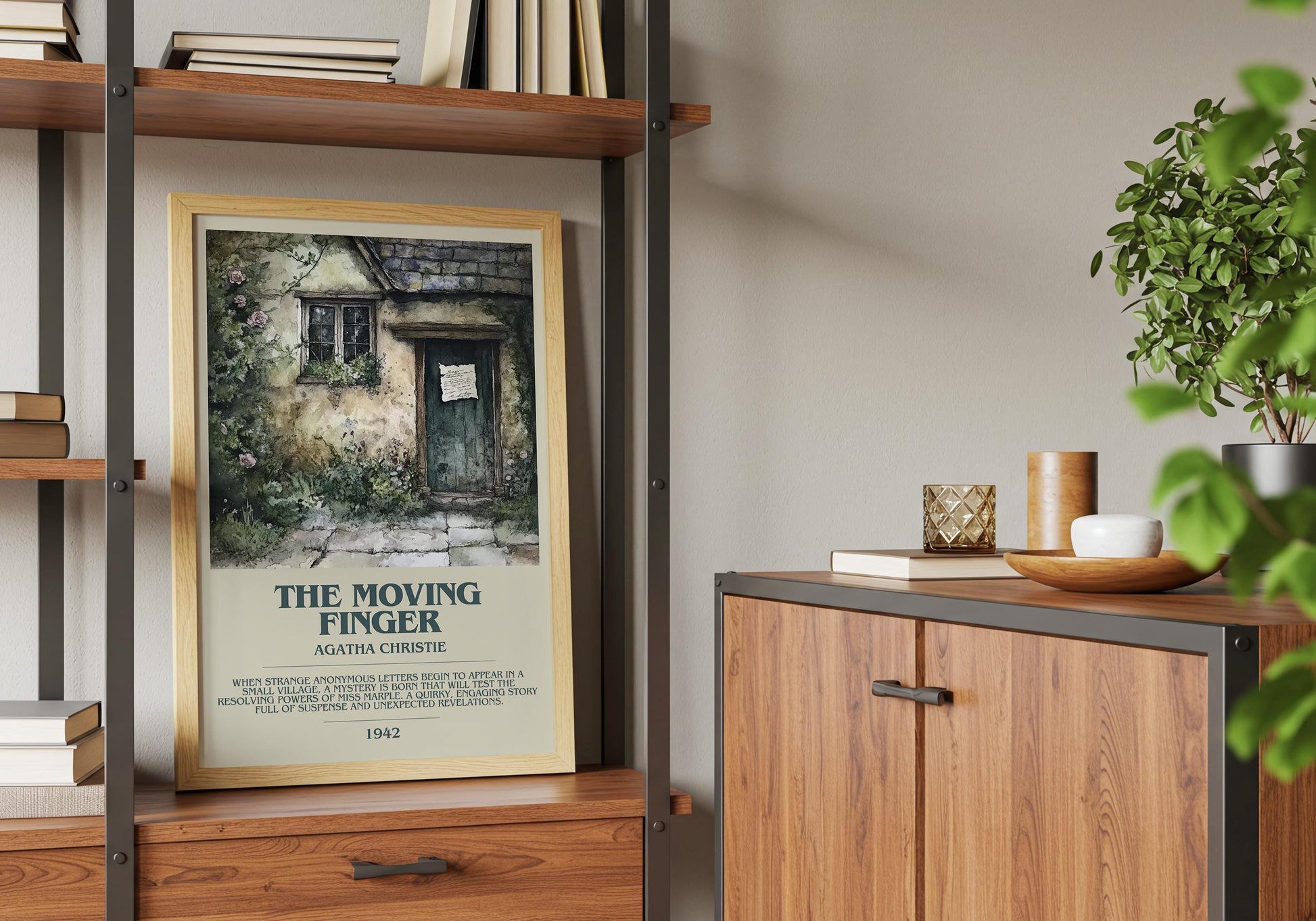 The Moving Finger by Agatha Christie Descriptive Poster Print. Free Delivery Wall Art Author & Blurb Book Artwork Novel Modern Gift