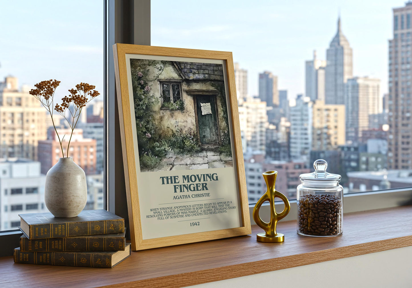 The Moving Finger by Agatha Christie Descriptive Poster Print. Free Delivery Wall Art Author & Blurb Book Artwork Novel Modern Gift