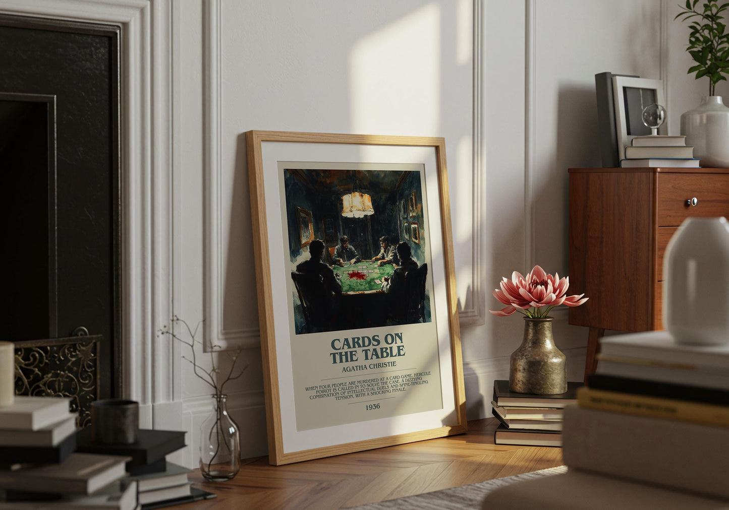 Cards On The Table by Agatha Christie Descriptive Poster Print. Free Delivery Wall Art Author & Blurb Book Artwork Novel Modern Gift