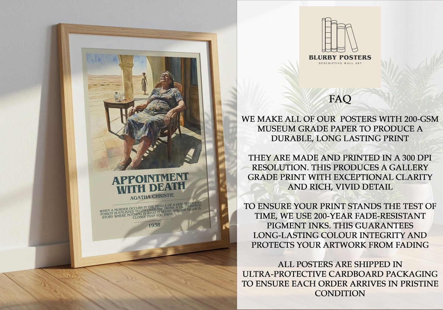 Appointment With Death by Agatha Christie Descriptive Poster Print. Free Delivery Wall Art Author & Blurb Book Artwork Novel Modern Gift