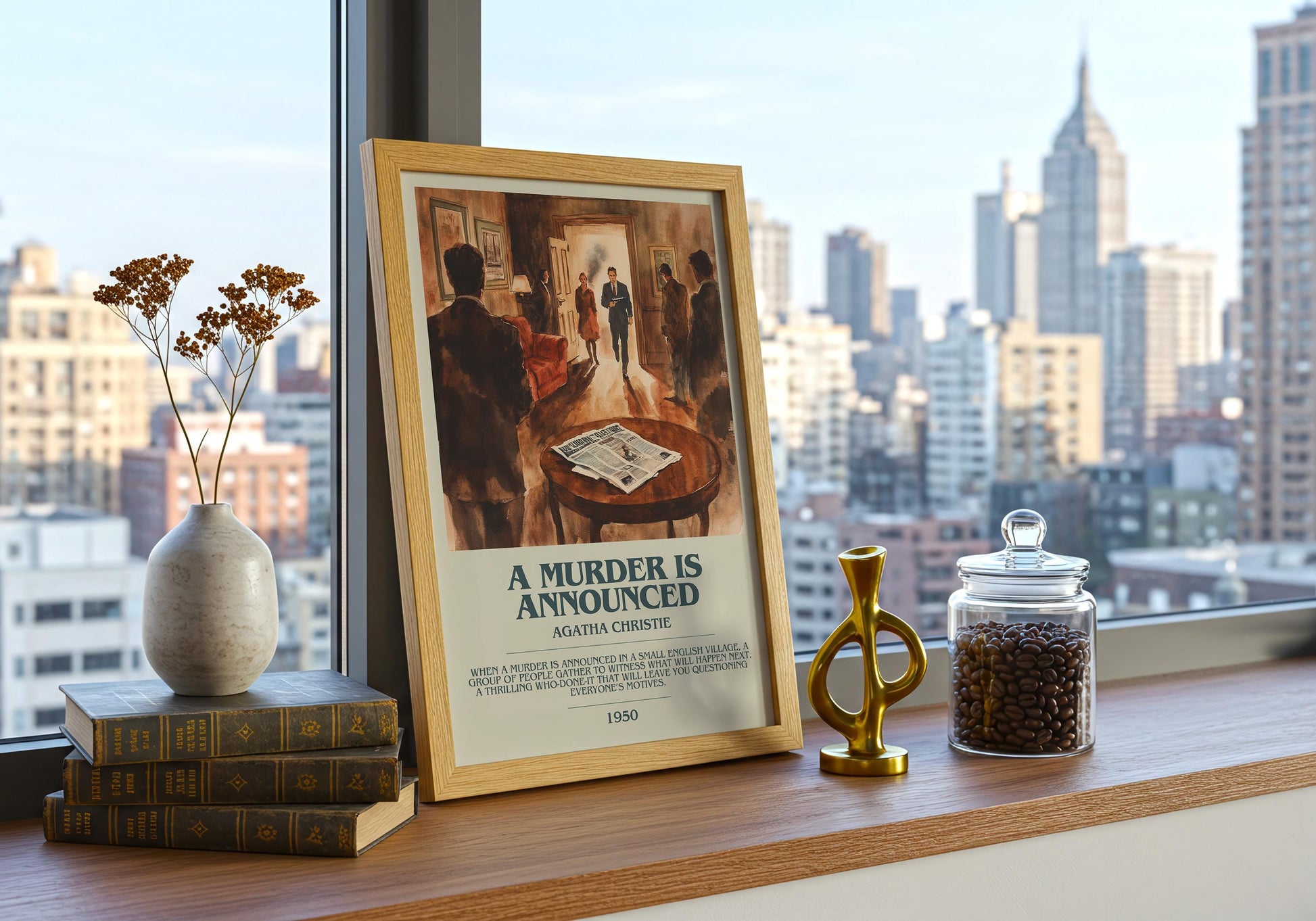 A Murder Is Announced by Agatha Christie Descriptive Poster Print. Free Delivery Wall Art Author & Blurb Book Artwork Novel Modern Gift