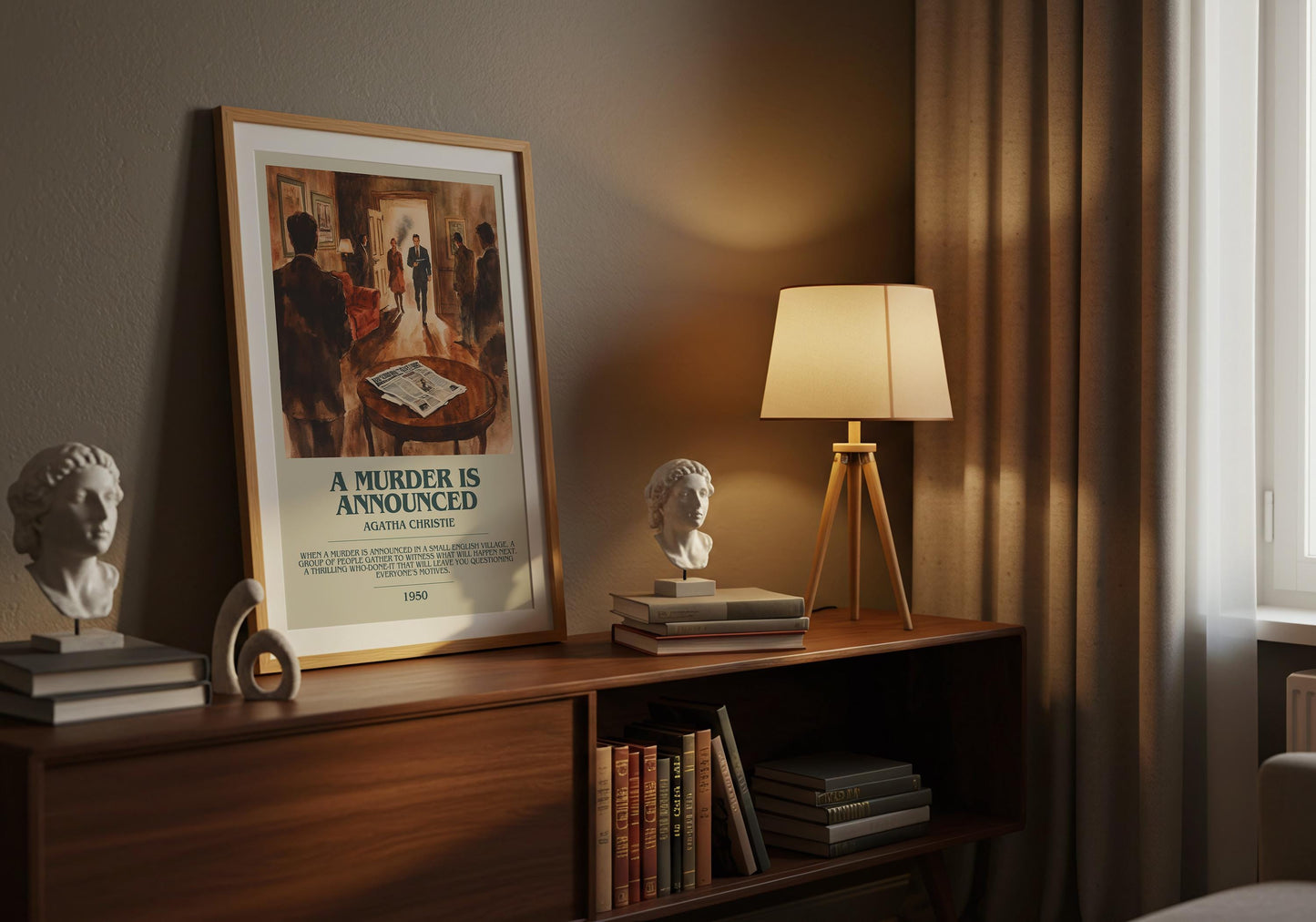 A Murder Is Announced by Agatha Christie Descriptive Poster Print. Free Delivery Wall Art Author & Blurb Book Artwork Novel Modern Gift