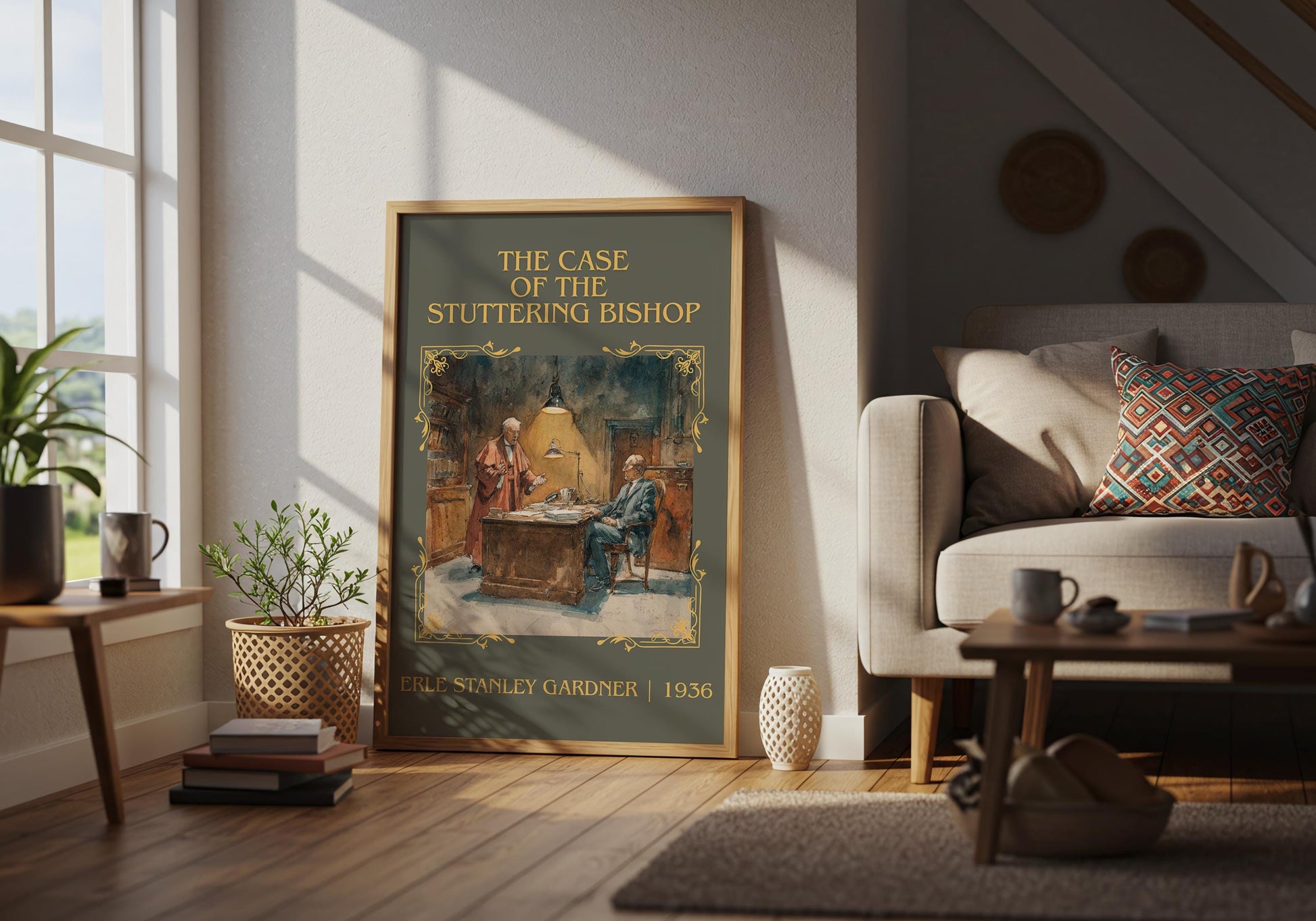 The Case Of The Stuttering Bishop by Erle Stanley Gardner Descriptive Poster Print.Free Delivery Wall Art Author&Blurb Book Artwork Novel