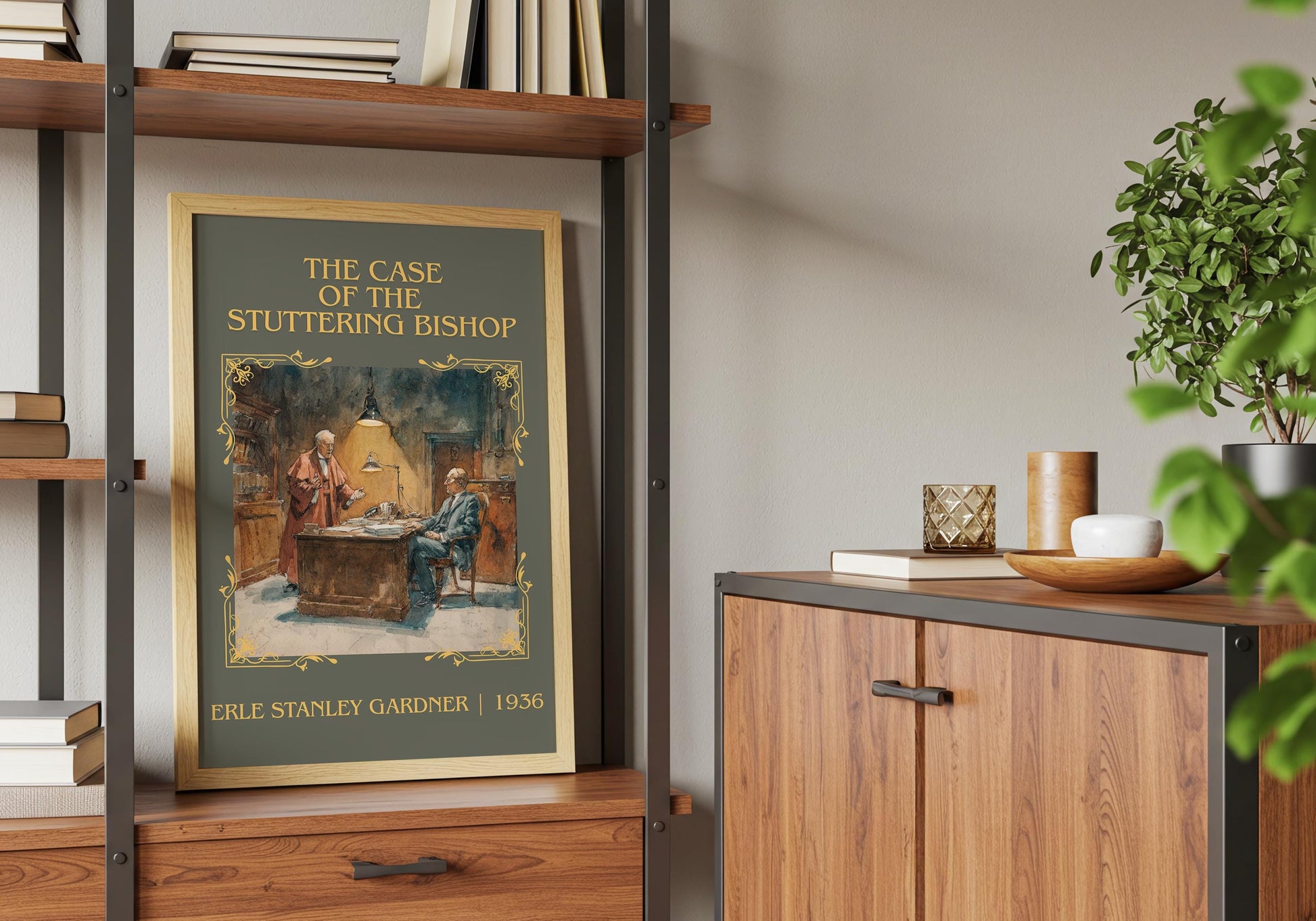 The Case Of The Stuttering Bishop by Erle Stanley Gardner Descriptive Poster Print.Free Delivery Wall Art Author&Blurb Book Artwork Novel