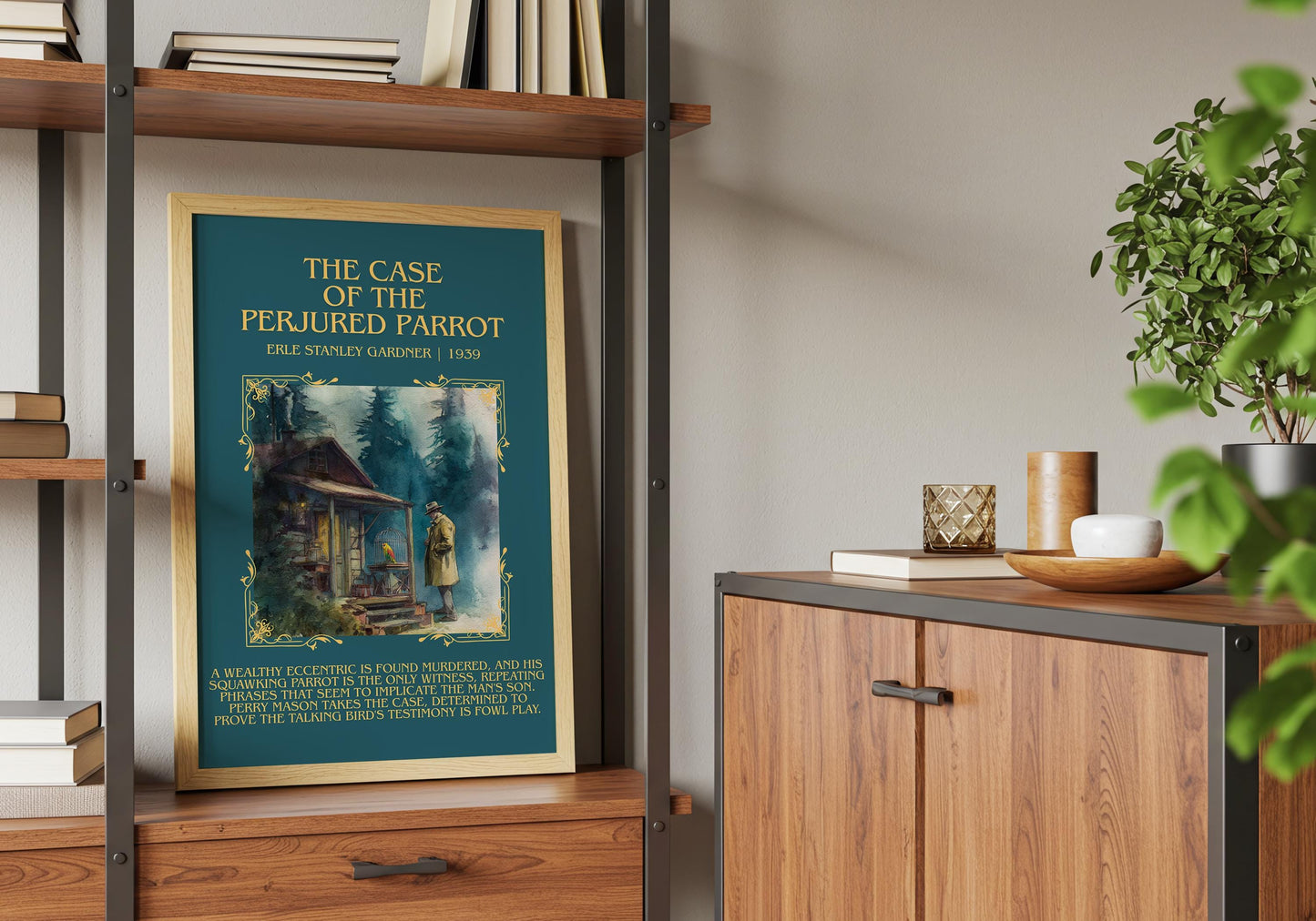 The Case Of The Perjured Parrot by Erle Stanley Gardner Descriptive Poster Print.Free Delivery Wall Art Author&Blurb Book Artwork Novel