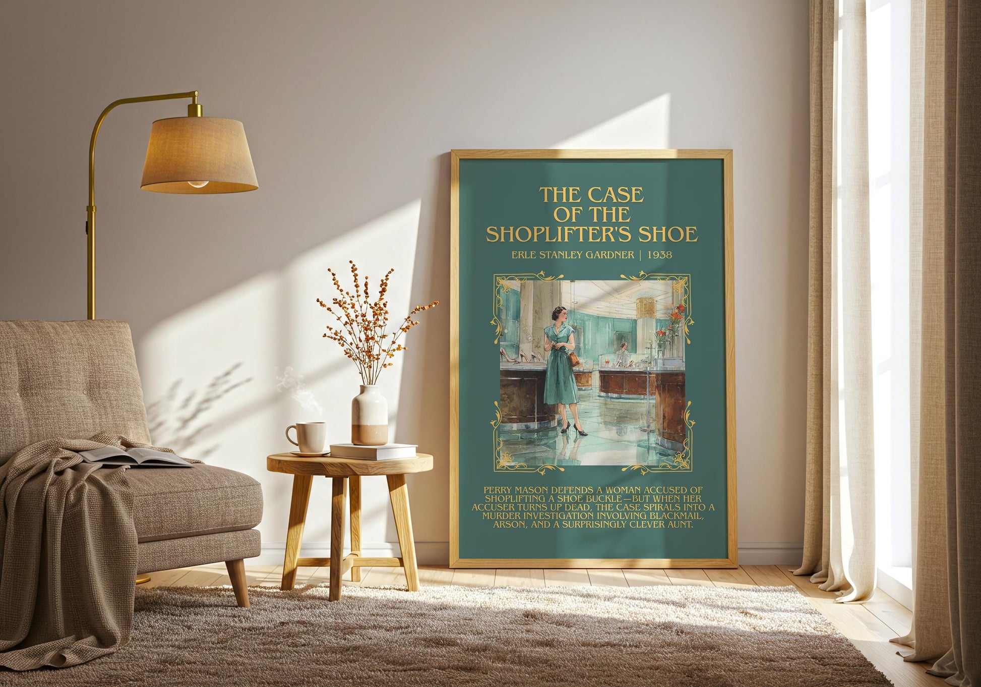 The Case Of The Shoplifter's Shoe by Erle Stanley Gardner Descriptive Poster Print.Free Delivery Wall Art Author&Blurb Book Artwork Novel