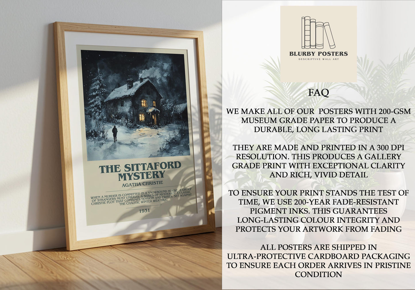 The Sittaford Mystery by Agatha Christie Descriptive Poster Print. Free Delivery Wall Art Author & Blurb Book Artwork Novel Modern Gift