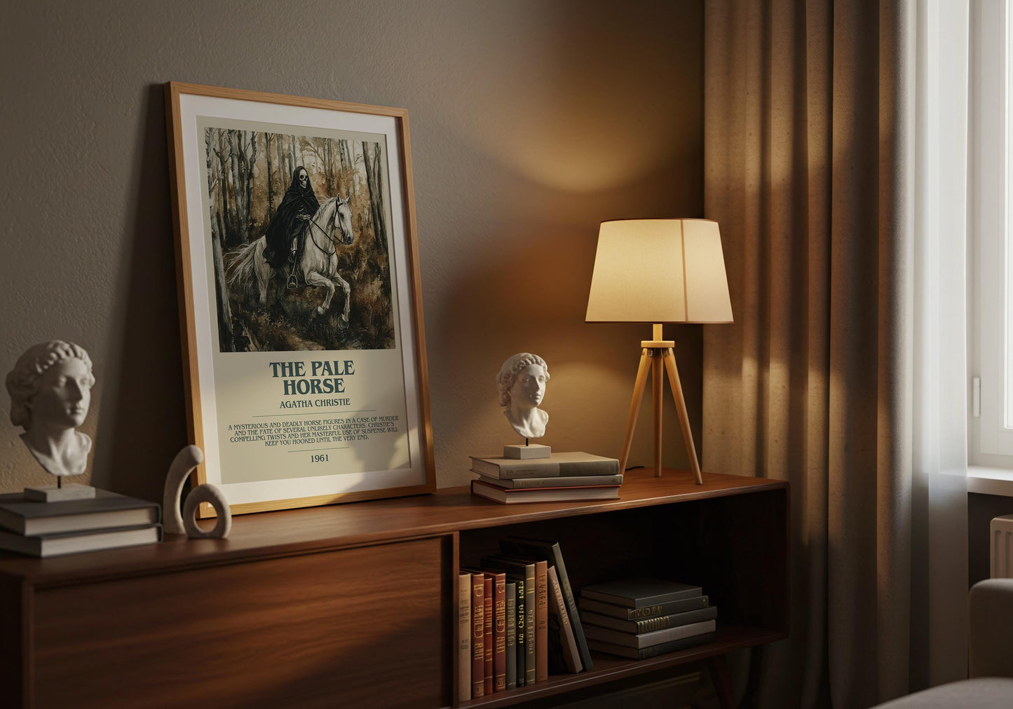 The Pale Horse by Agatha Christie Descriptive Poster Print. Free Delivery Wall Art Author & Blurb Book Artwork Novel Modern Gift
