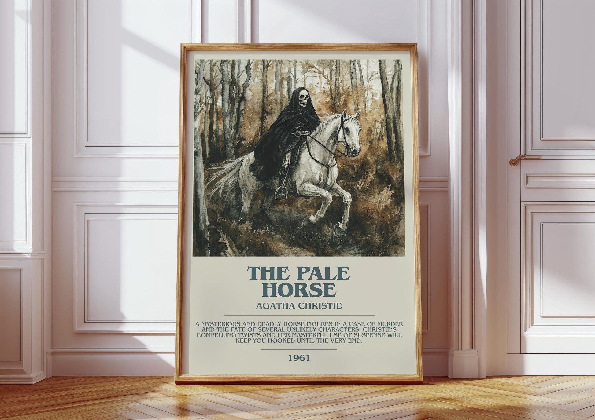 The Pale Horse by Agatha Christie Descriptive Poster Print. Free Delivery Wall Art Author & Blurb Book Artwork Novel Modern Gift