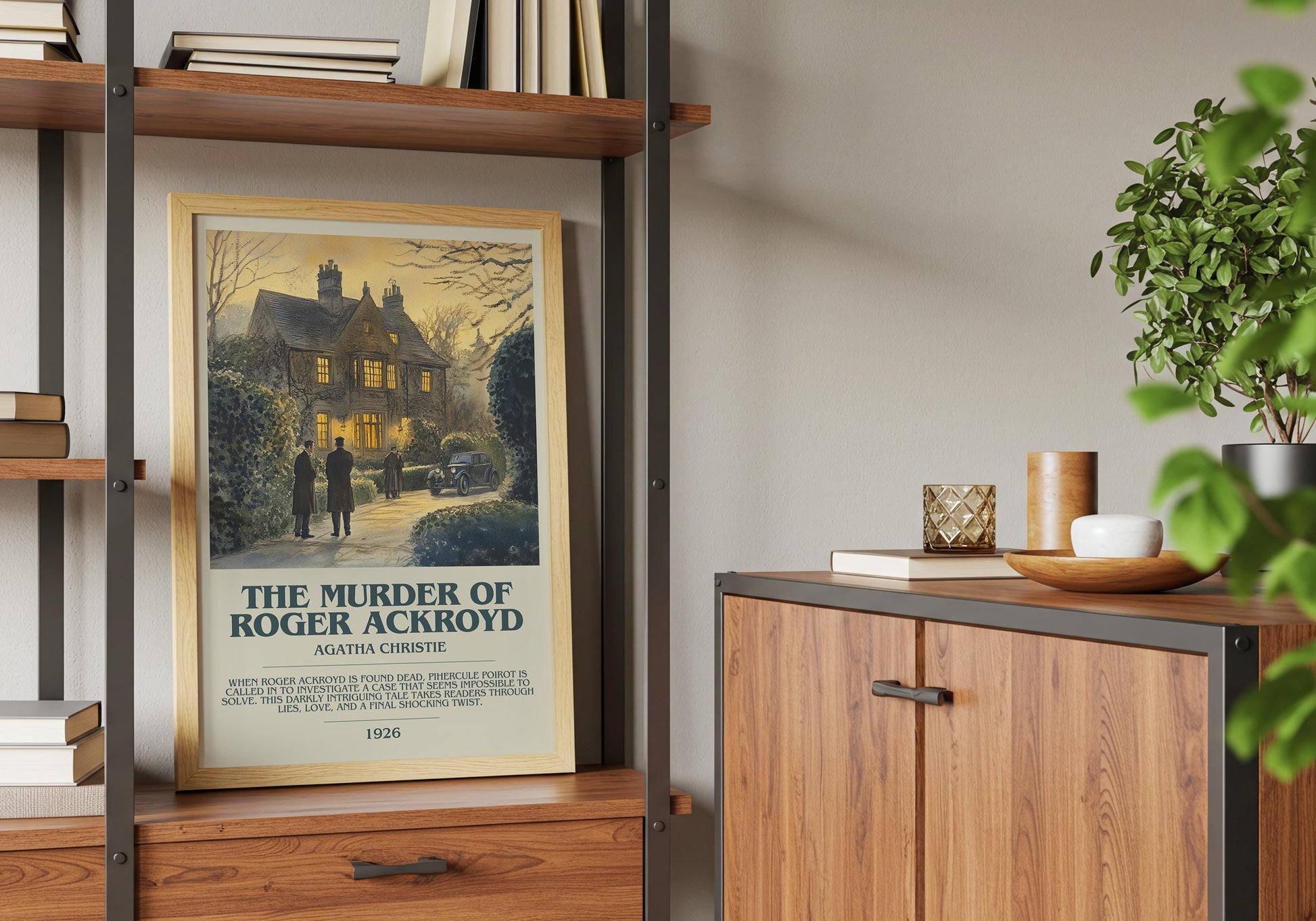 The Murder Of Roger Ackroyd by Agatha Christie Descriptive Poster Print. Free Delivery Wall Art Author & Blurb Book Artwork Novel Modern