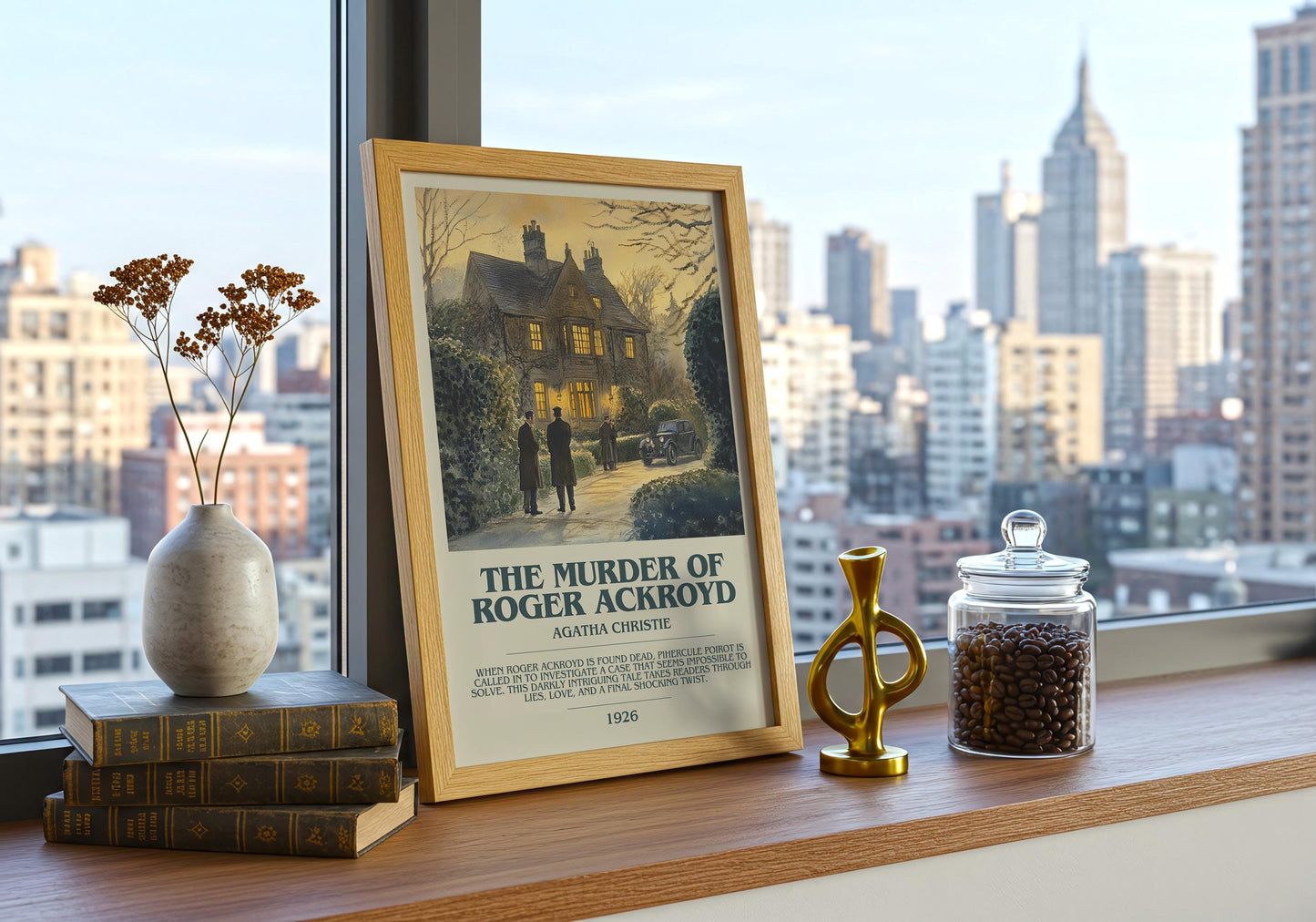 The Murder Of Roger Ackroyd by Agatha Christie Descriptive Poster Print. Free Delivery Wall Art Author & Blurb Book Artwork Novel Modern