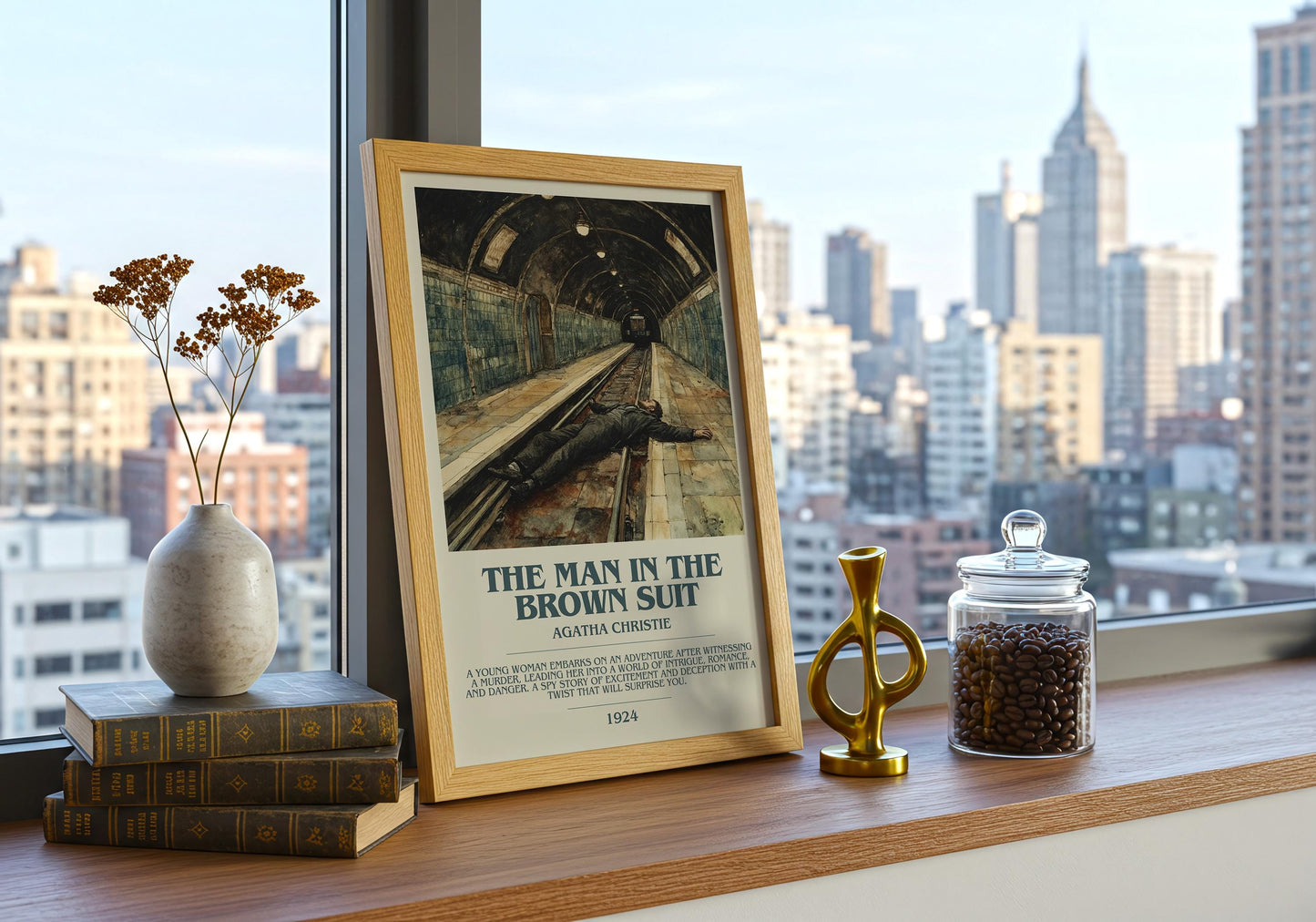 The Man In The Brown Suit by Agatha Christie Descriptive Poster Print. Free Delivery Wall Art Author & Blurb Book Artwork Novel Modern