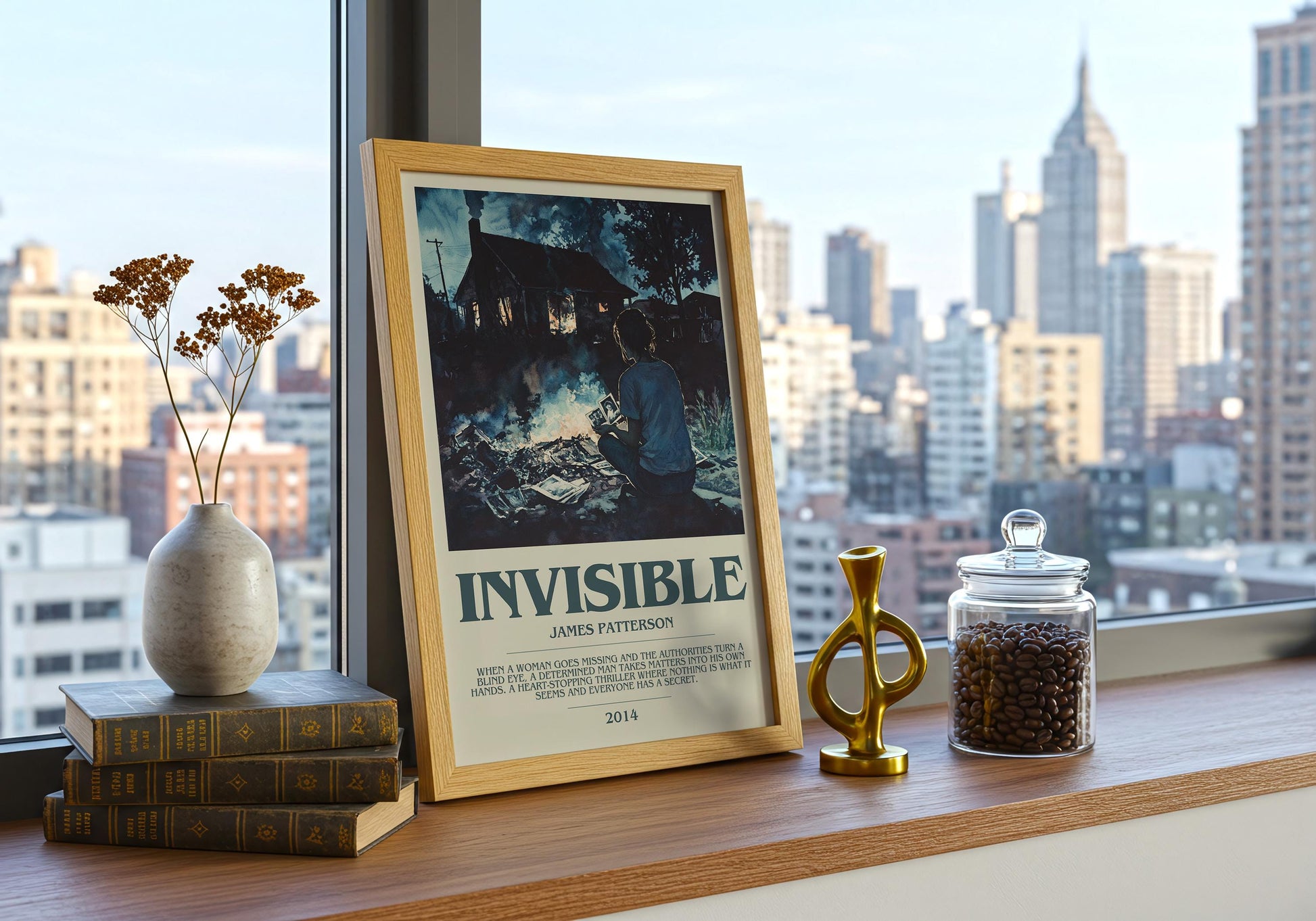 Invisible by James Patterson Descriptive Poster Print. Free Delivery Wall Art Author & Blurb Book Artwork Novel Modern