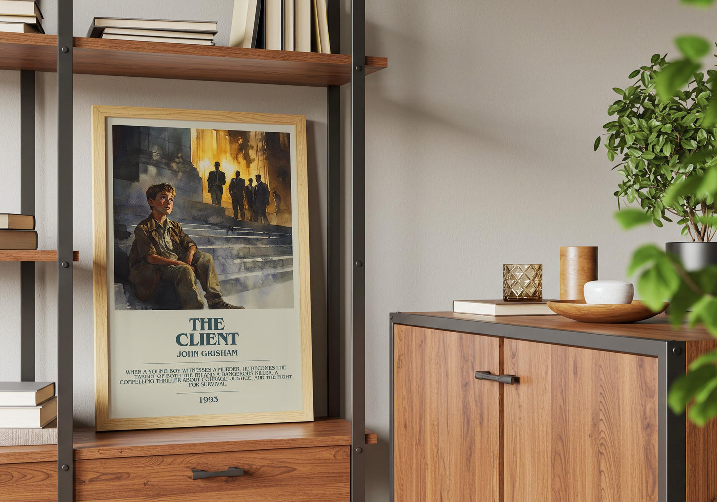 The Client by John Grisham Descriptive Poster Print. Free Delivery Wall Art Author & Blurb Book Artwork Novel Modern Gift