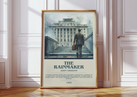 The Rainmaker by John Grisham Descriptive Poster Print. Free Delivery Wall Art Author & Blurb Book Artwork Novel Modern Gift