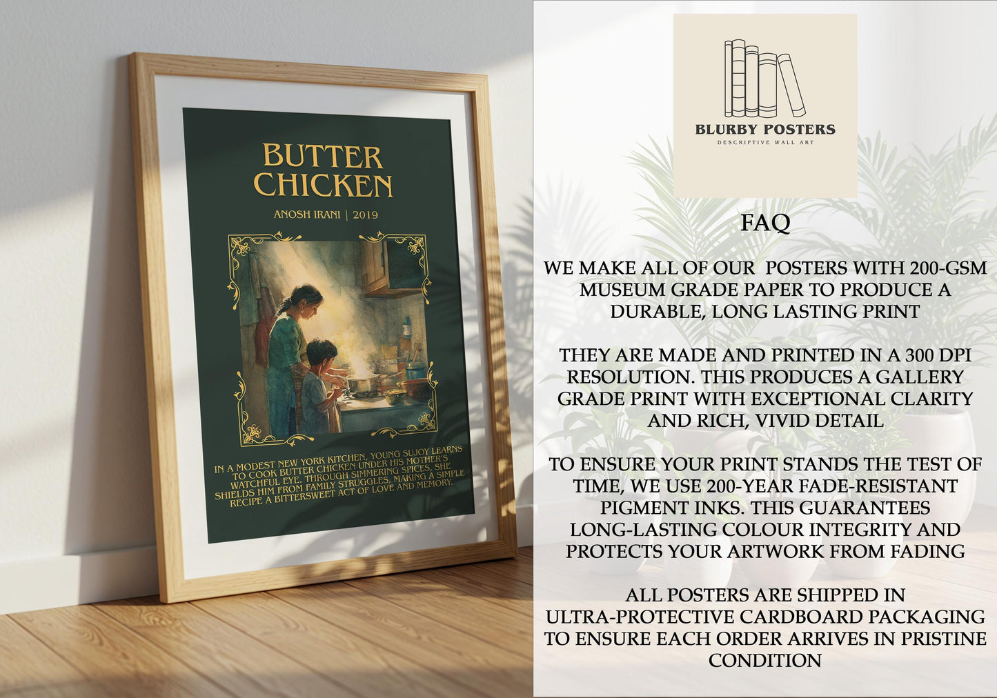 Butter Chicken by Anosh Irani Descriptive Poster Print.Free Delivery Wall Art Author&Blurb Book Artwork Novel Poster
