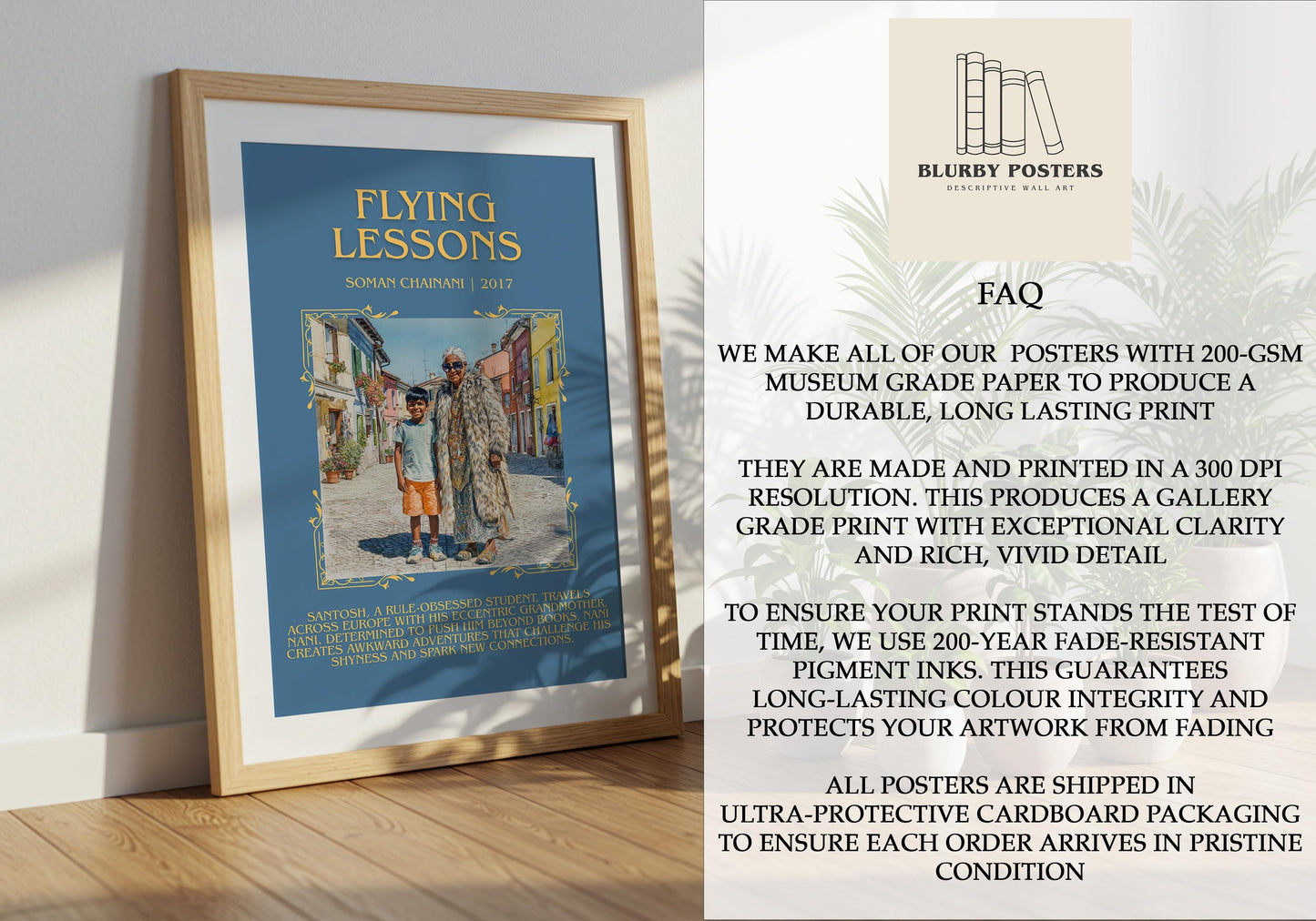 Flying Lessons by Soman Chainani Descriptive Poster Print.Free Delivery Wall Art Author&Blurb Book Artwork Novel Poster