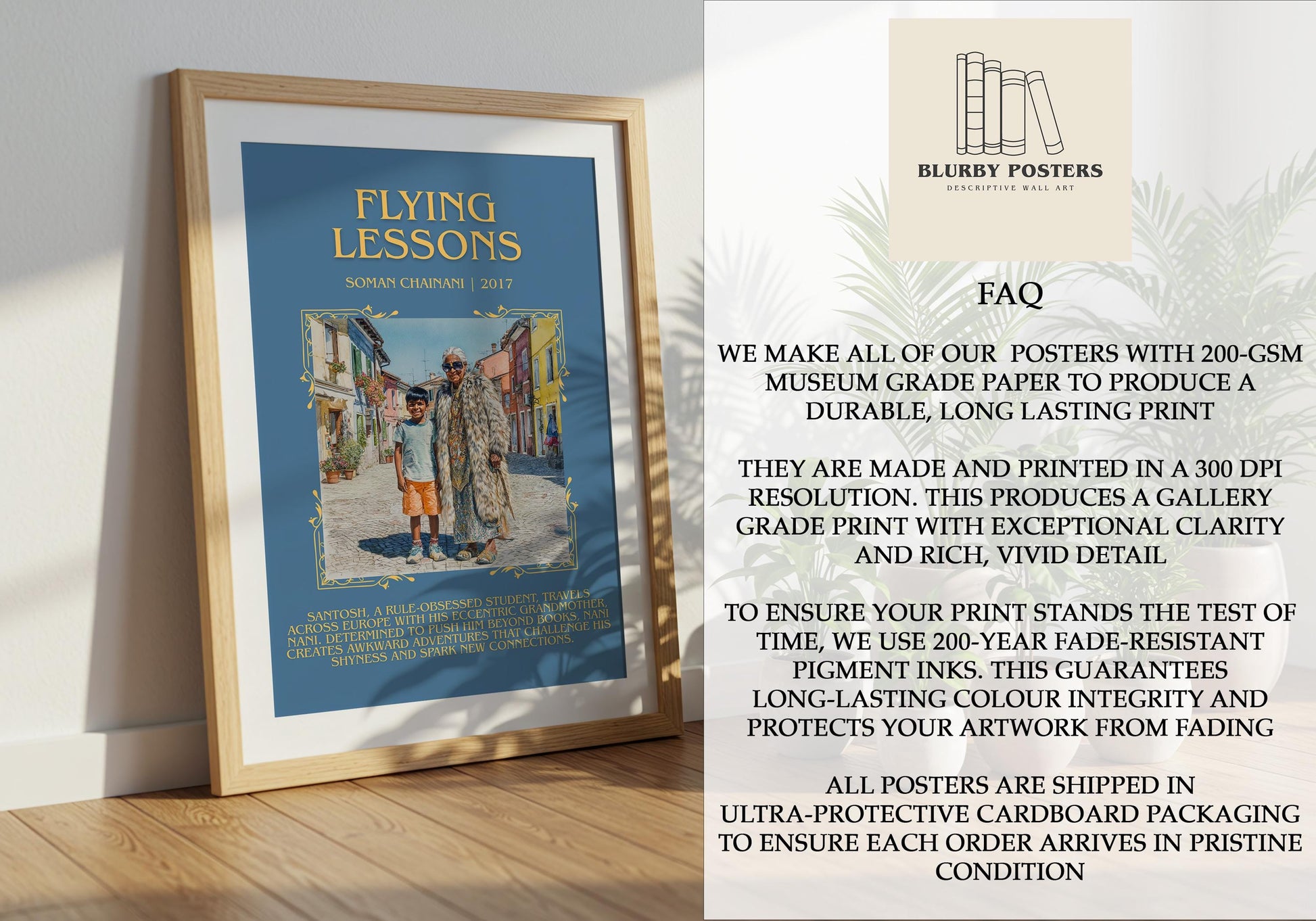 Flying Lessons by Soman Chainani Descriptive Poster Print.Free Delivery Wall Art Author&Blurb Book Artwork Novel Poster