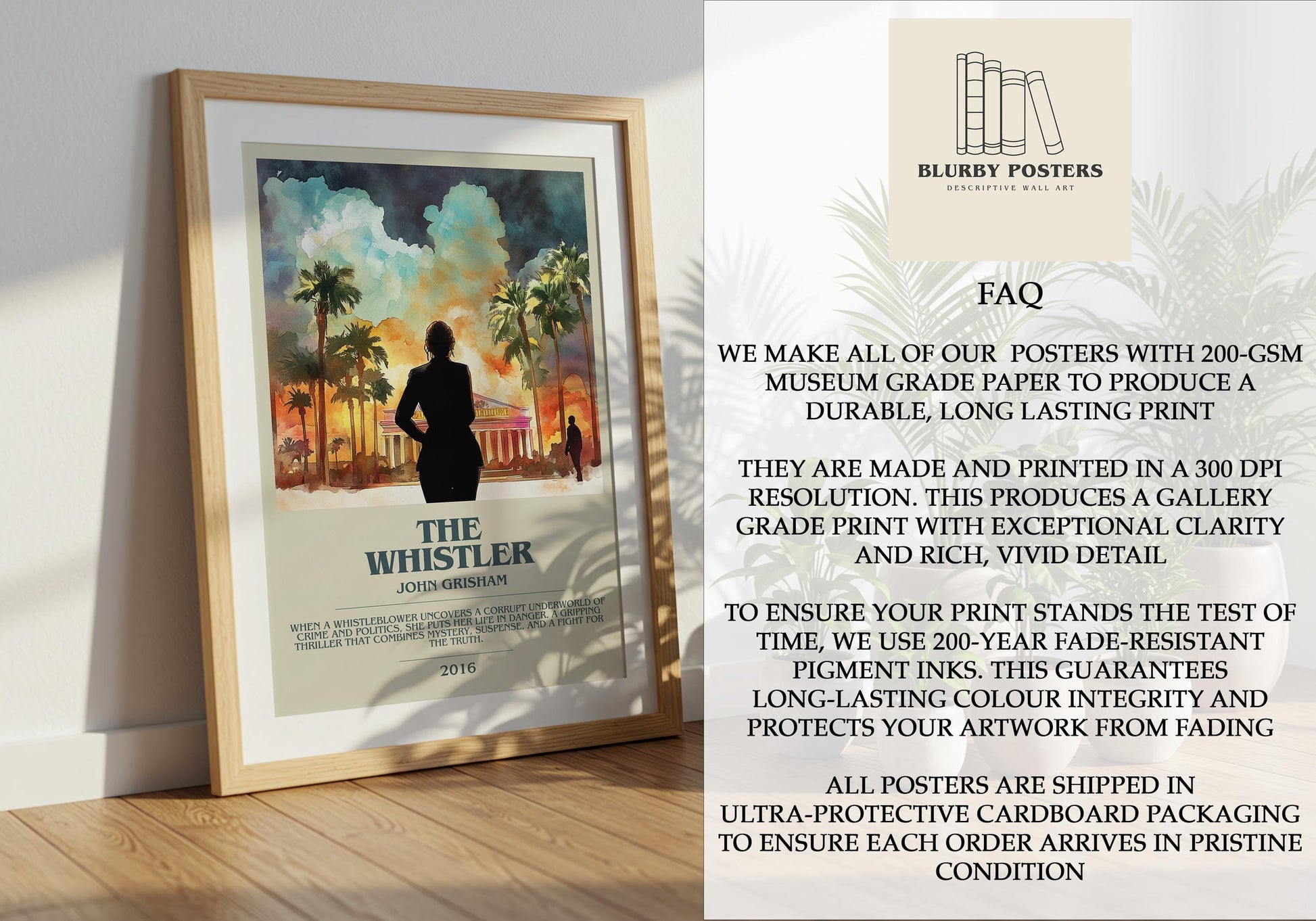 The Whistler by John Grisham Descriptive Poster Print. Free Delivery Wall Art Author & Blurb Book Artwork Novel Modern Gift