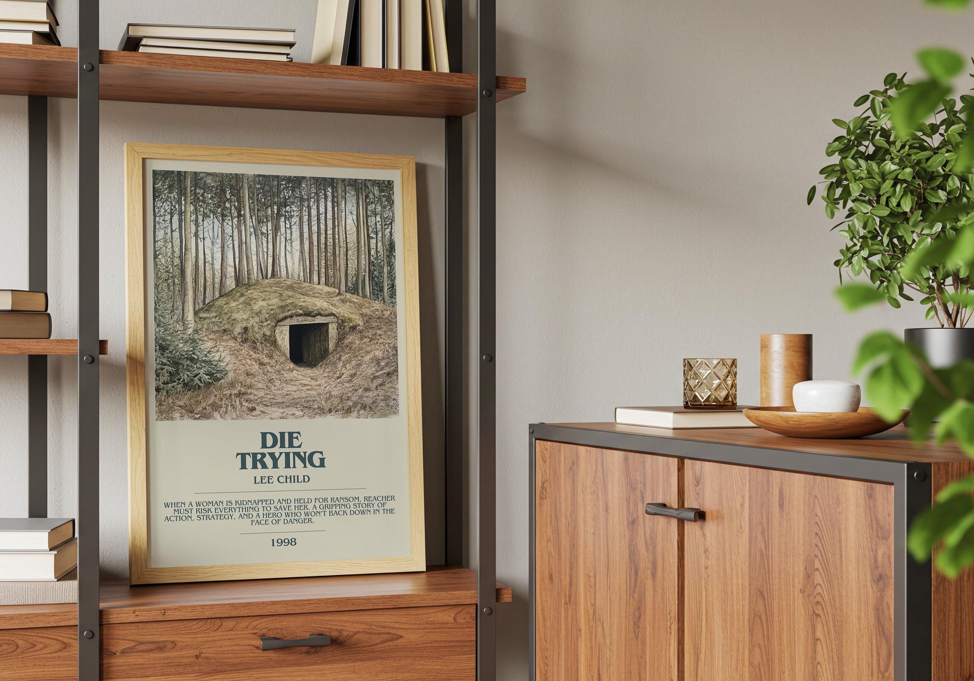 Die Trying by Lee Child Descriptive Poster Print. Free Delivery Wall Art Author & Blurb Book Artwork Novel Modern Gift
