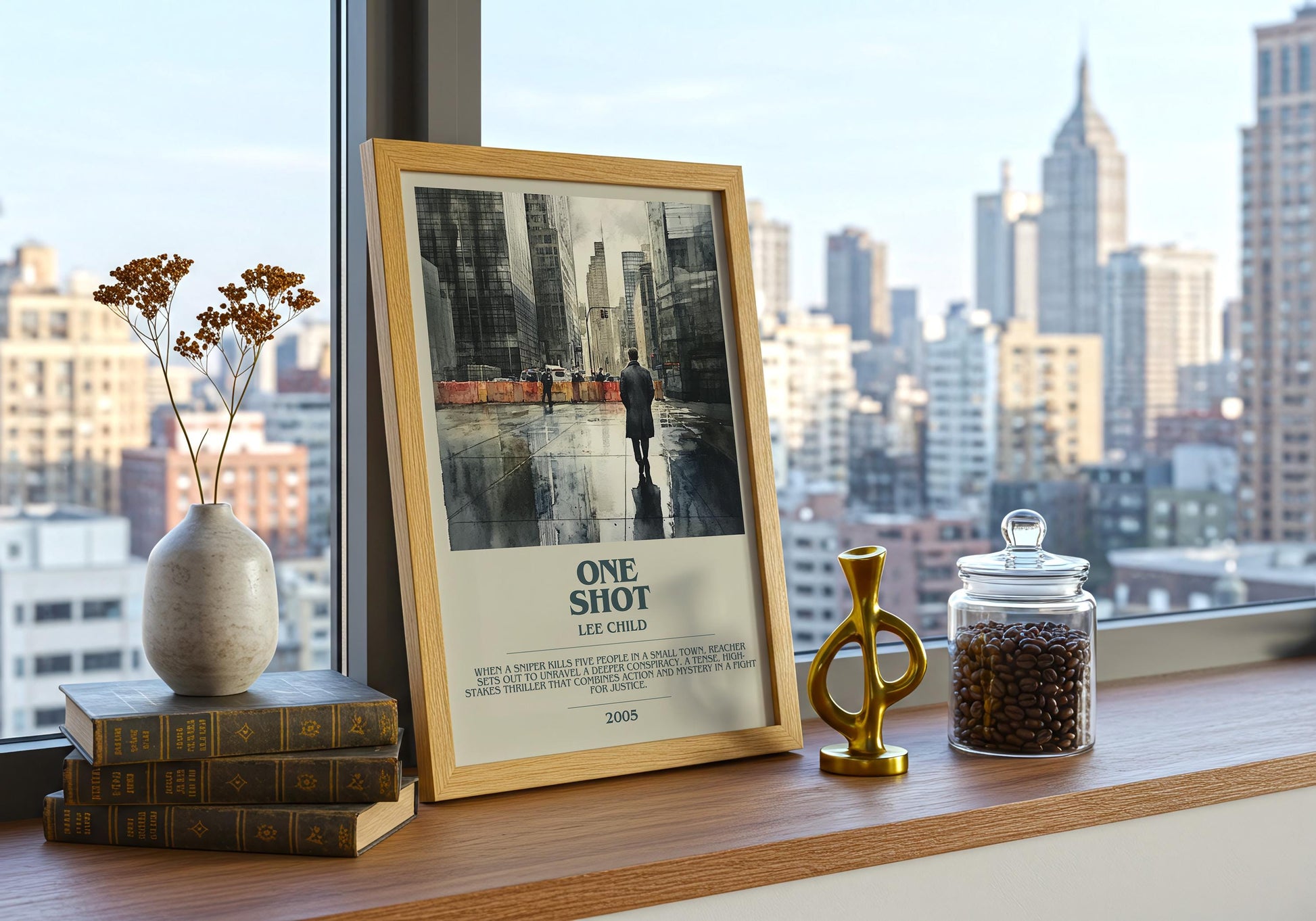 One Shot by Lee Child Descriptive Poster Print. Free Delivery Wall Art Author & Blurb Book Artwork Novel Modern Gift