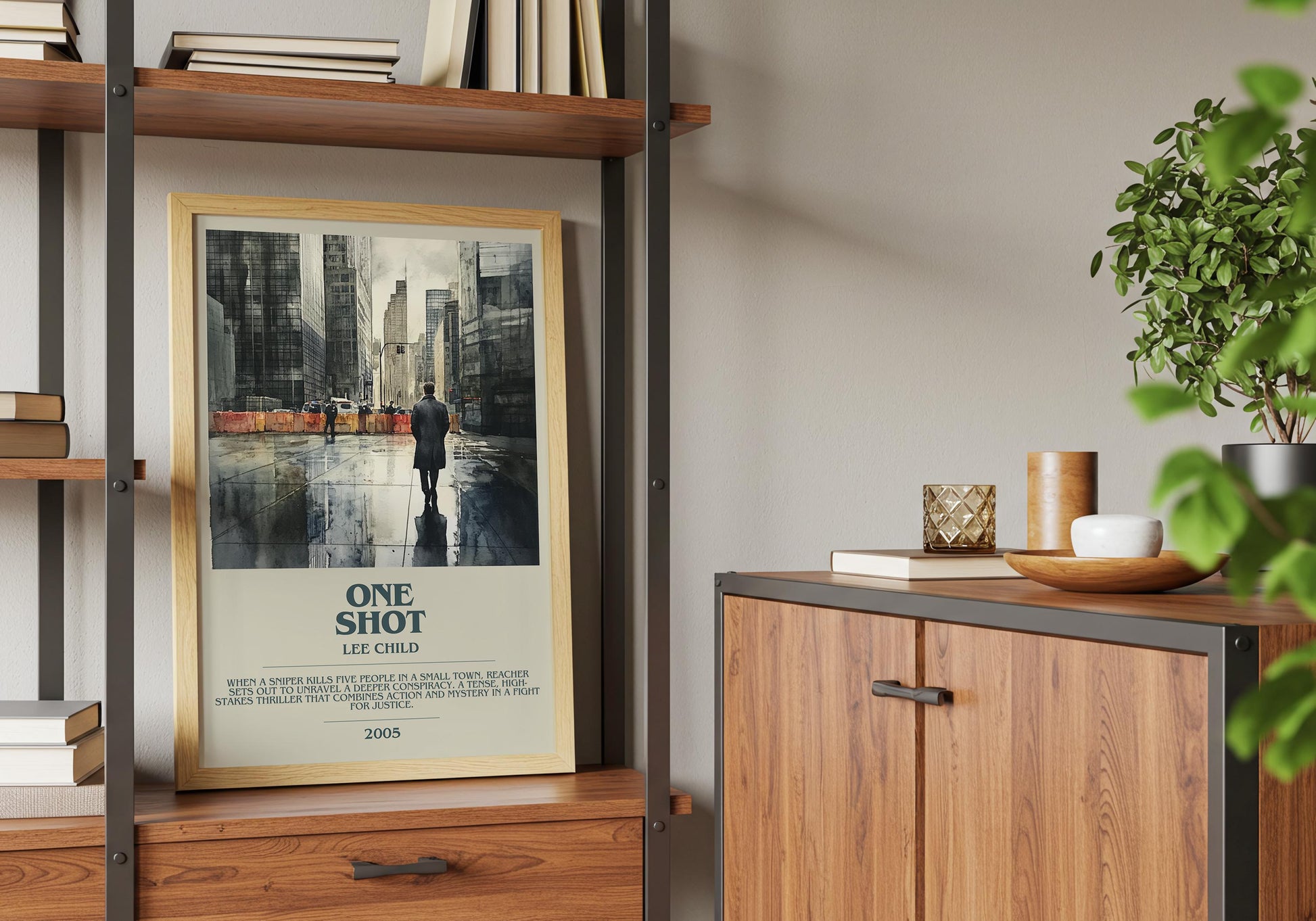 One Shot by Lee Child Descriptive Poster Print. Free Delivery Wall Art Author & Blurb Book Artwork Novel Modern Gift
