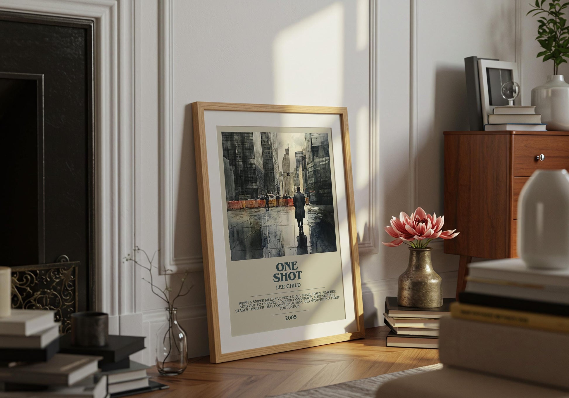 One Shot by Lee Child Descriptive Poster Print. Free Delivery Wall Art Author & Blurb Book Artwork Novel Modern Gift