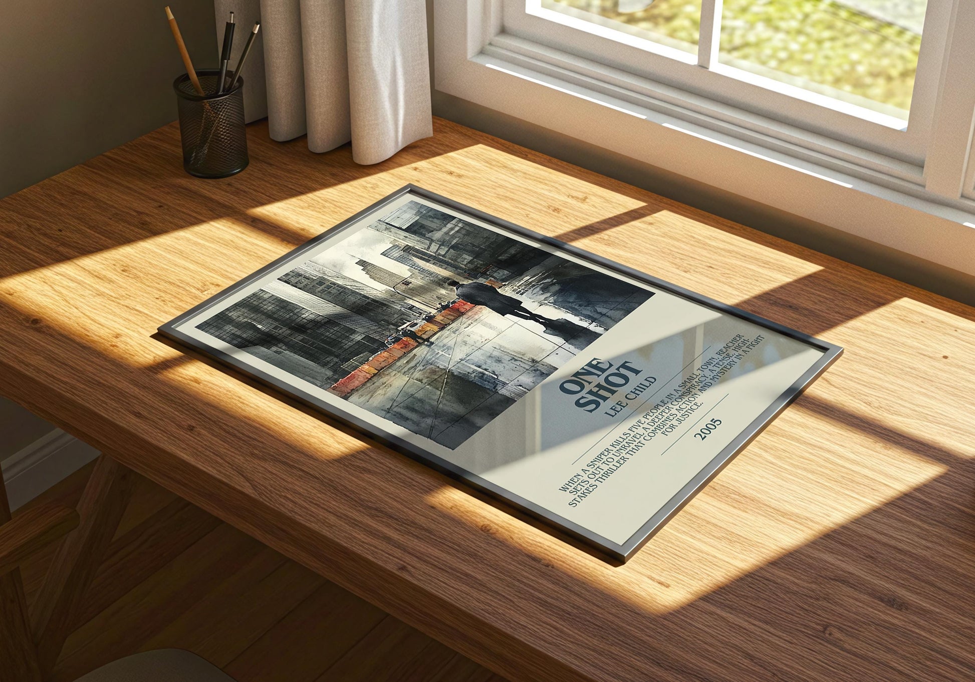 One Shot by Lee Child Descriptive Poster Print. Free Delivery Wall Art Author & Blurb Book Artwork Novel Modern Gift