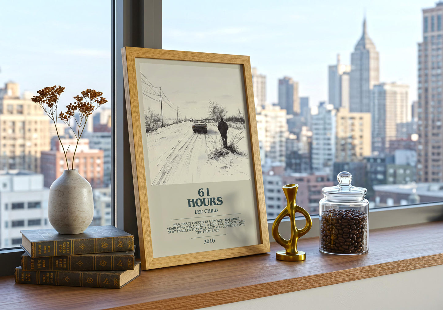 61 Hours by Lee Child Descriptive Poster Print. Free Delivery Wall Art Author & Blurb Book Artwork Novel Modern Gift