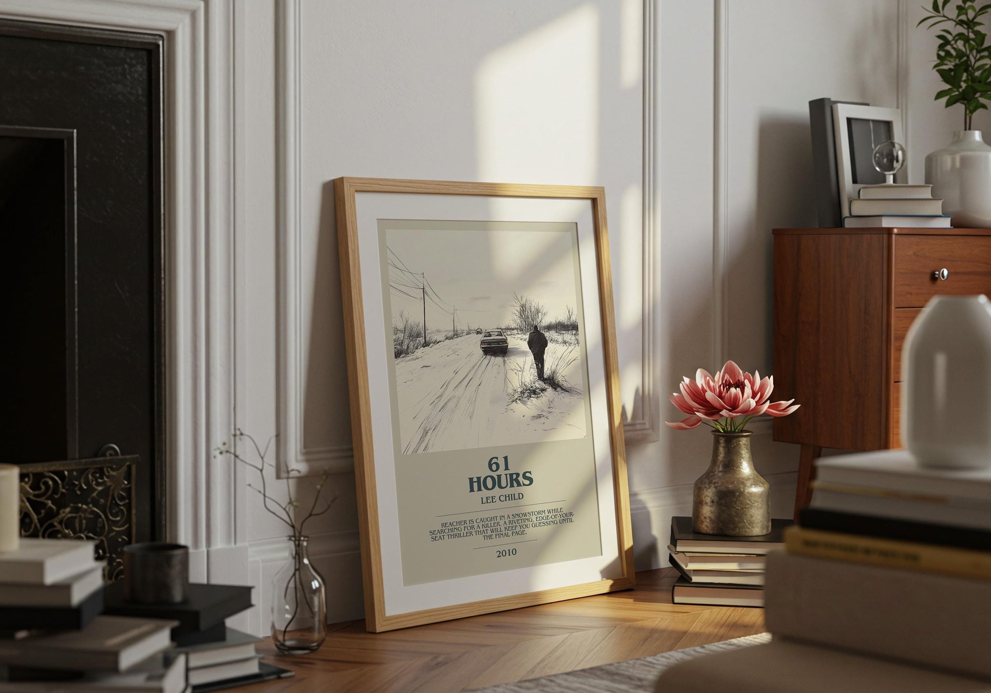 61 Hours by Lee Child Descriptive Poster Print. Free Delivery Wall Art Author & Blurb Book Artwork Novel Modern Gift