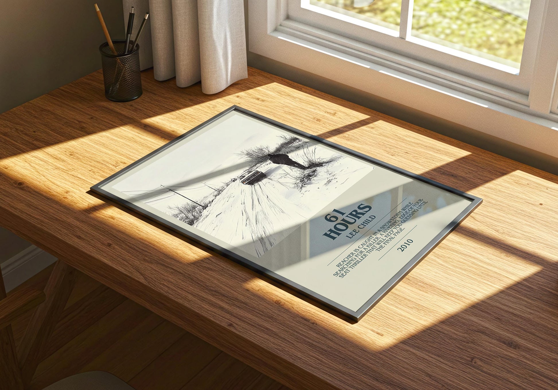 61 Hours by Lee Child Descriptive Poster Print. Free Delivery Wall Art Author & Blurb Book Artwork Novel Modern Gift