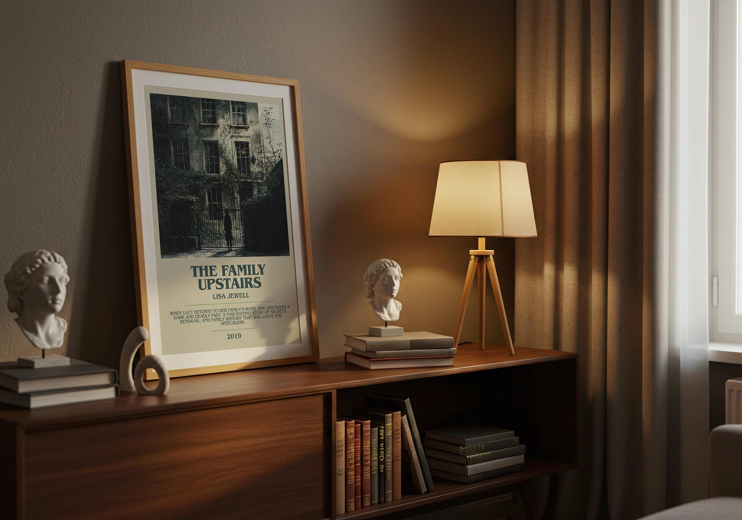 The Family Upstairs by Lisa Jewell Descriptive Poster Print. Free Delivery Wall Art Author & Blurb Book Artwork Novel Modern Gift