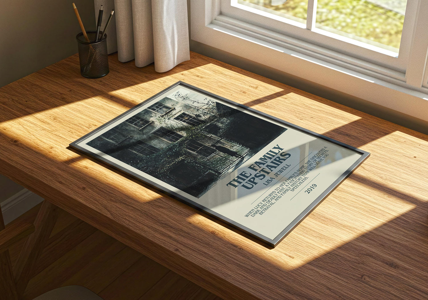 The Family Upstairs by Lisa Jewell Descriptive Poster Print. Free Delivery Wall Art Author & Blurb Book Artwork Novel Modern Gift
