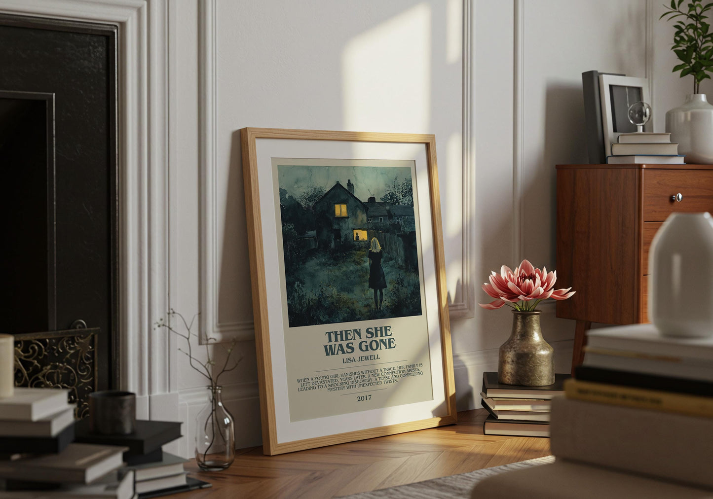 Then She Was Gone by Lisa Jewell Descriptive Poster Print. Free Delivery Wall Art Author & Blurb Book Artwork Novel Modern Gift